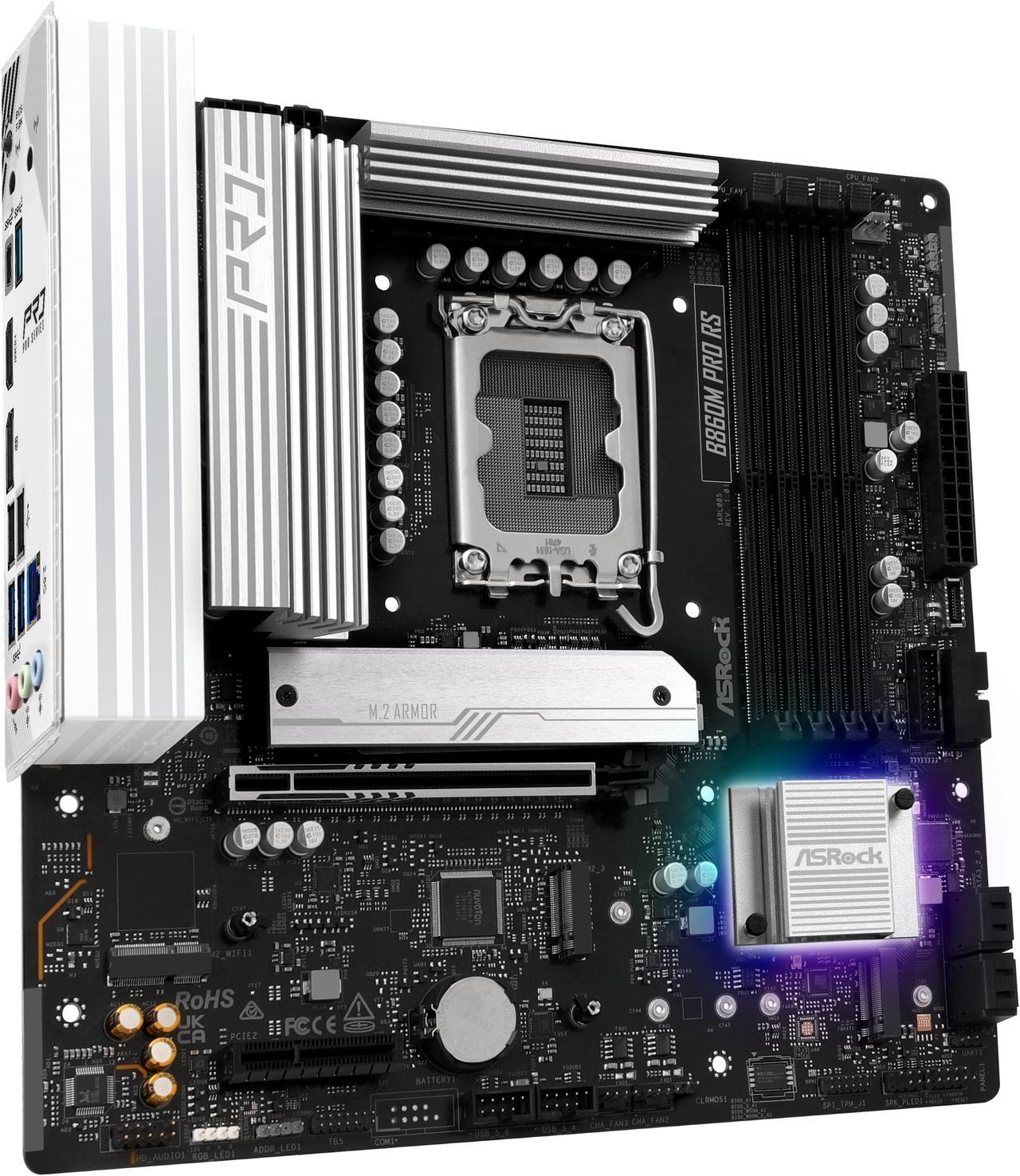 Alt view image 5 of 8 - ASRock B860M Pro RS LGA 1851 Intel B860 SATA 6Gb/s Intel Core Ultra DDR5 Micro ATX Motherboard