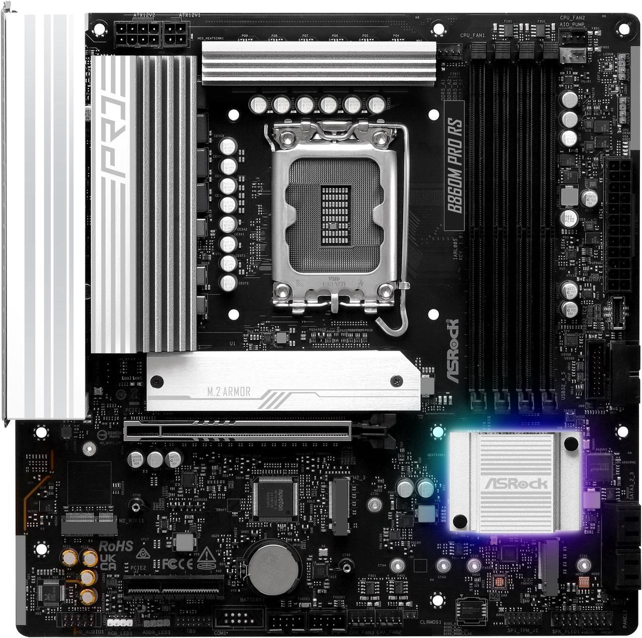 Alt view image 2 of 8 - ASRock B860M Pro RS LGA 1851 Intel B860 SATA 6Gb/s Intel Core Ultra DDR5 Micro ATX Motherboard