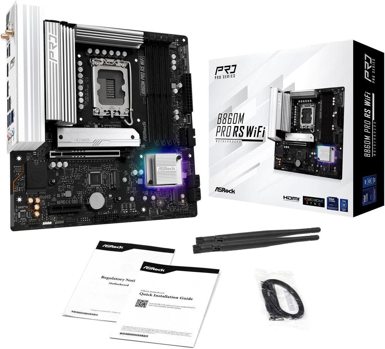 Alt view image 8 of 8 - ASRock B860M Pro RS WiFi LGA 1851 Intel B860 SATA 6Gb/s Intel Core Ultra DDR5 Micro ATX Motherboard