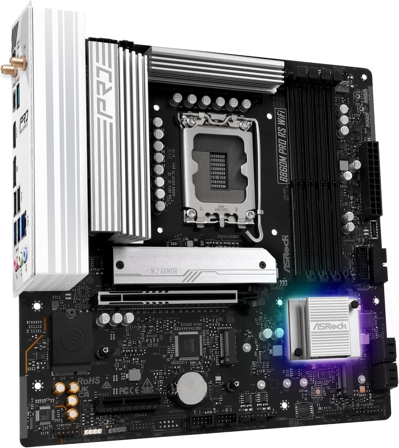 Alt view image 4 of 8 - ASRock B860M Pro RS WiFi LGA 1851 Intel B860 SATA 6Gb/s Intel Core Ultra DDR5 Micro ATX Motherboard