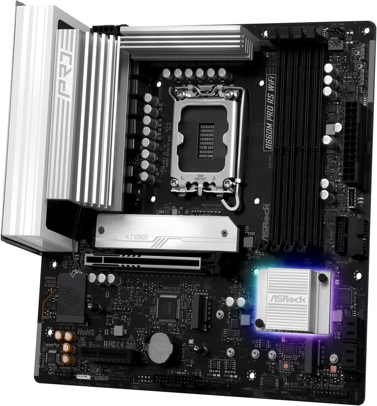 Alt view image 5 of 8 - ASRock B860M Pro RS WiFi LGA 1851 Intel B860 SATA 6Gb/s Intel Core Ultra DDR5 Micro ATX Motherboard