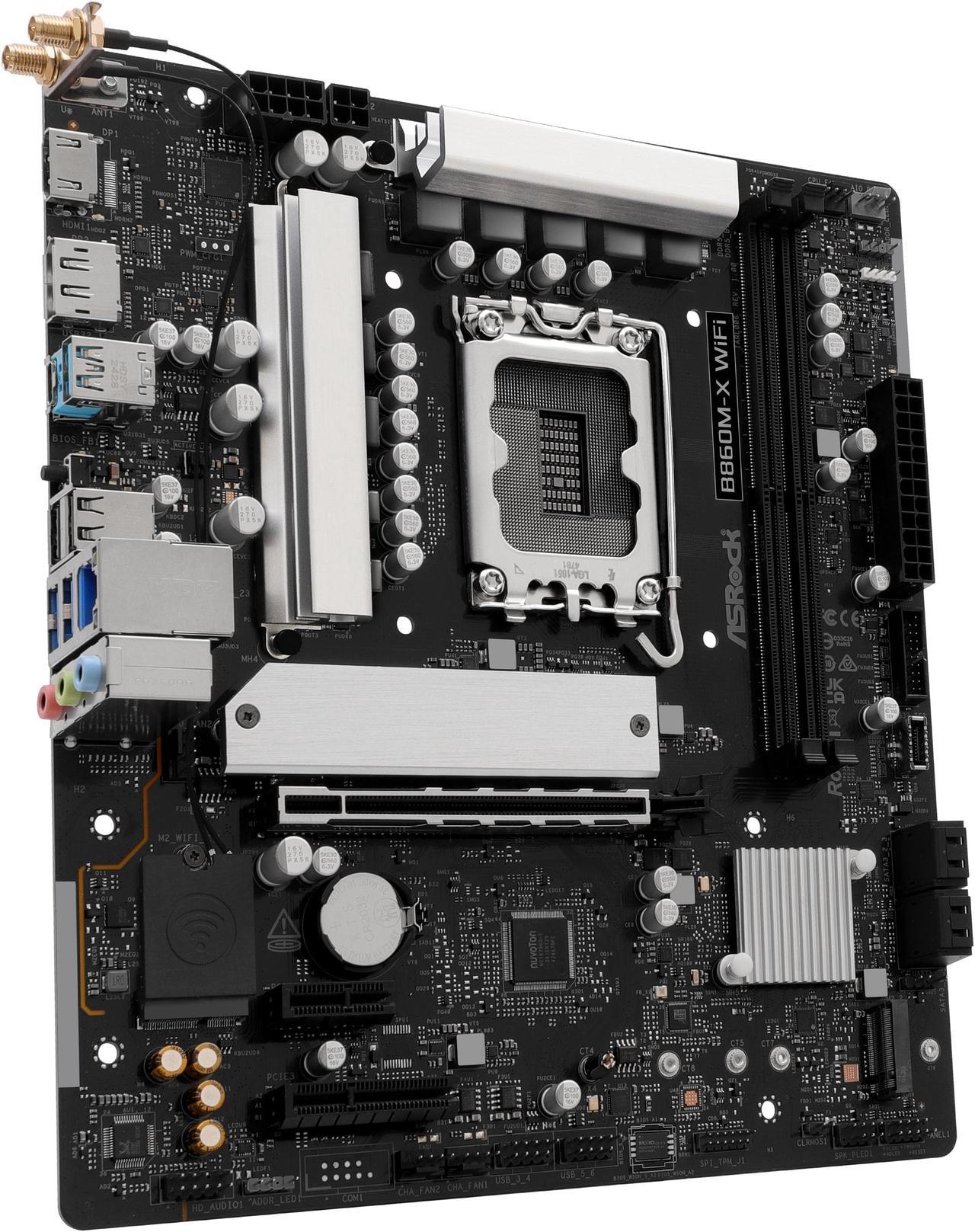 Alt view image 3 of 8 - ASRock B860M-X WiFi LGA 1851 Intel B860 SATA 6Gb/s Intel Core Ultra DDR5 Micro ATX Motherboard