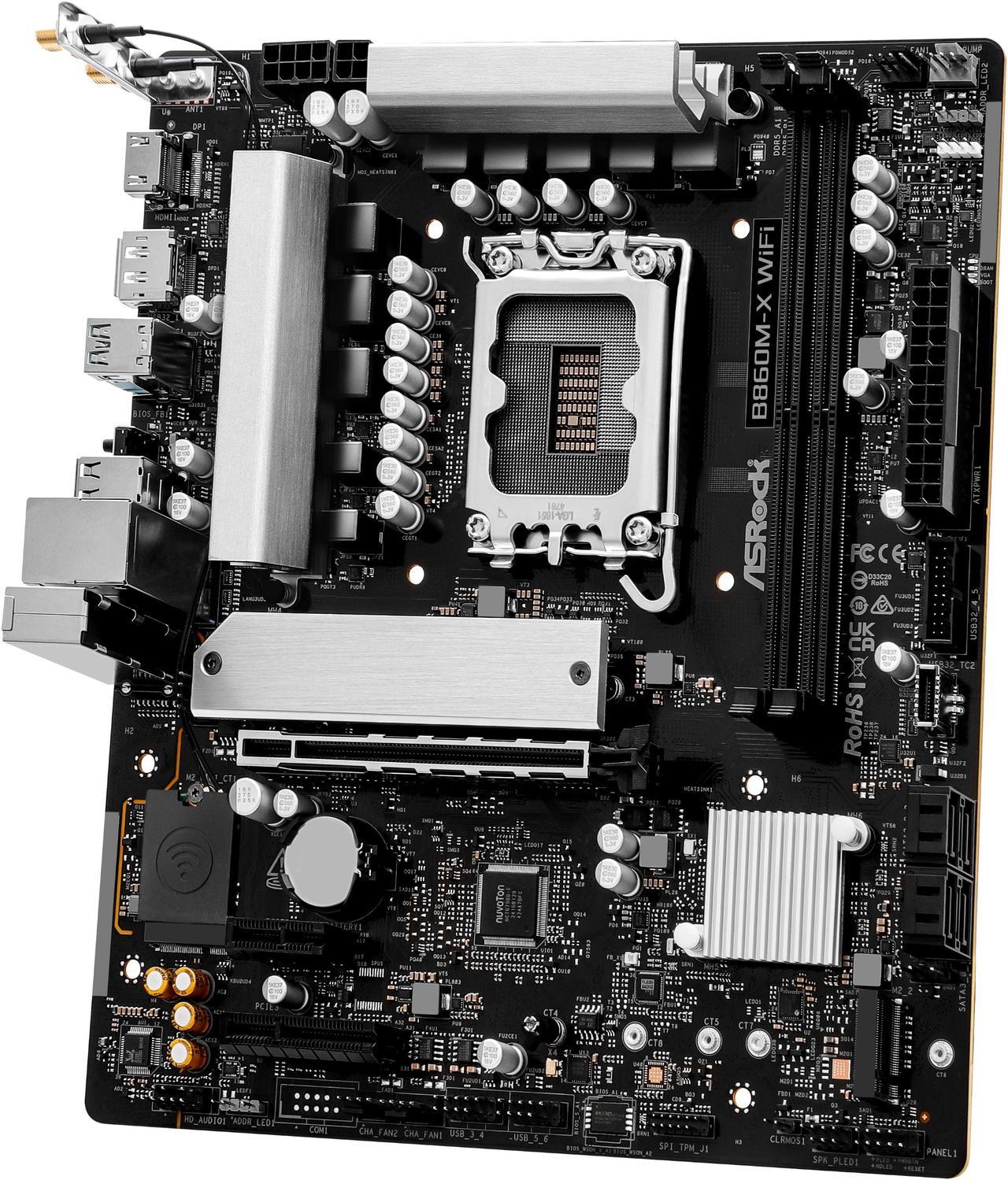 Alt view image 4 of 8 - ASRock B860M-X WiFi LGA 1851 Intel B860 SATA 6Gb/s Intel Core Ultra DDR5 Micro ATX Motherboard