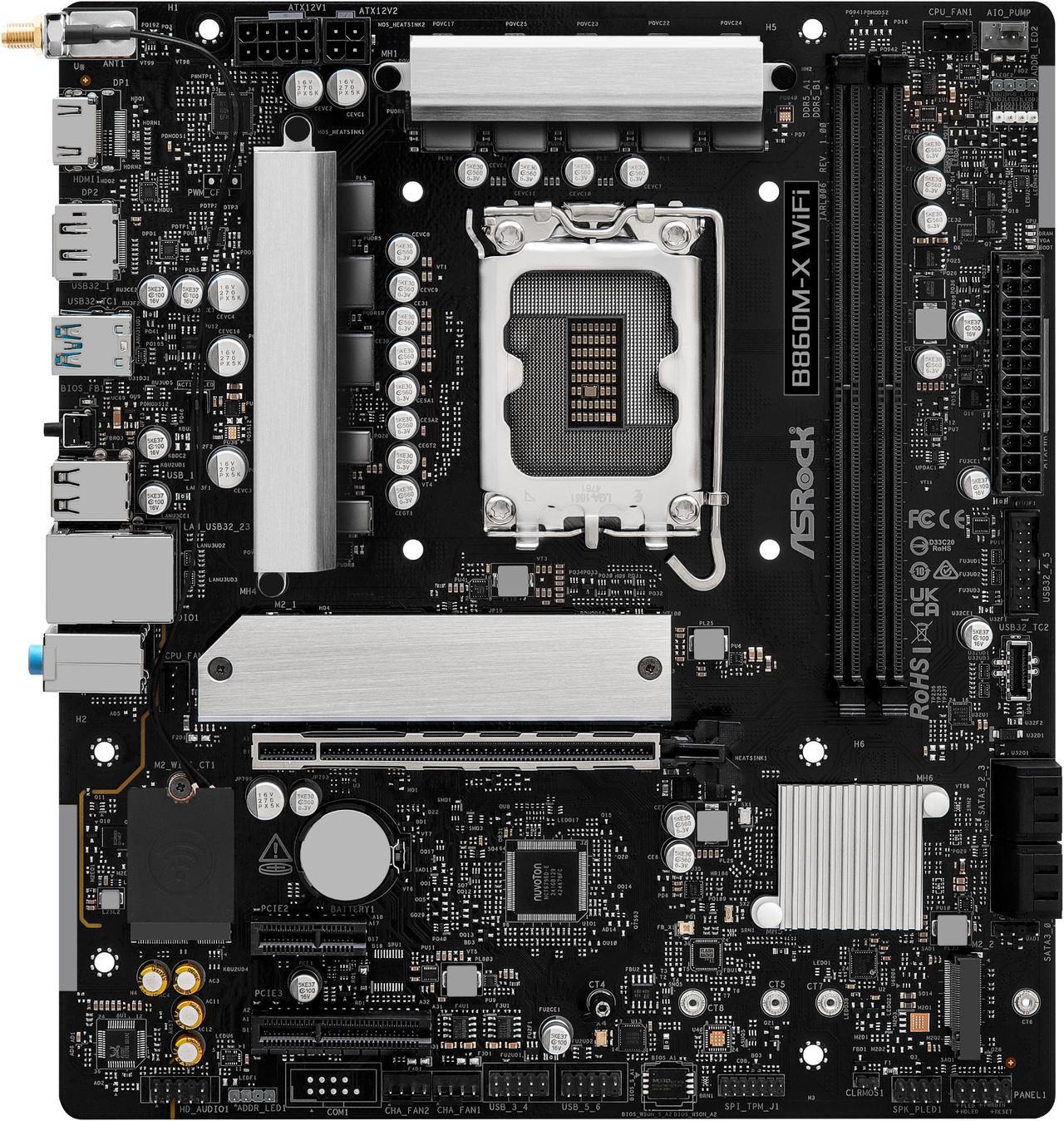 Alt view image 5 of 8 - ASRock B860M-X WiFi LGA 1851 Intel B860 SATA 6Gb/s Intel Core Ultra DDR5 Micro ATX Motherboard