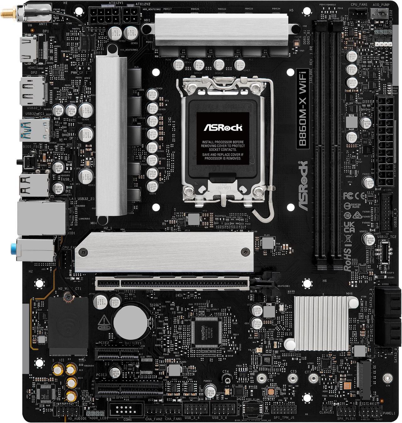 Alt view image 2 of 8 - ASRock B860M-X WiFi LGA 1851 Intel B860 SATA 6Gb/s Intel Core Ultra DDR5 Micro ATX Motherboard