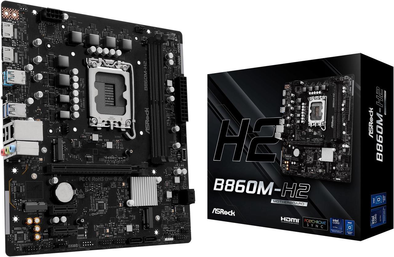 Main image of ASRock B860M-H2 LGA 1851 Intel B860 SATA 6Gb/s Intel Core Ultra DDR5 Micro ATX Motherboard