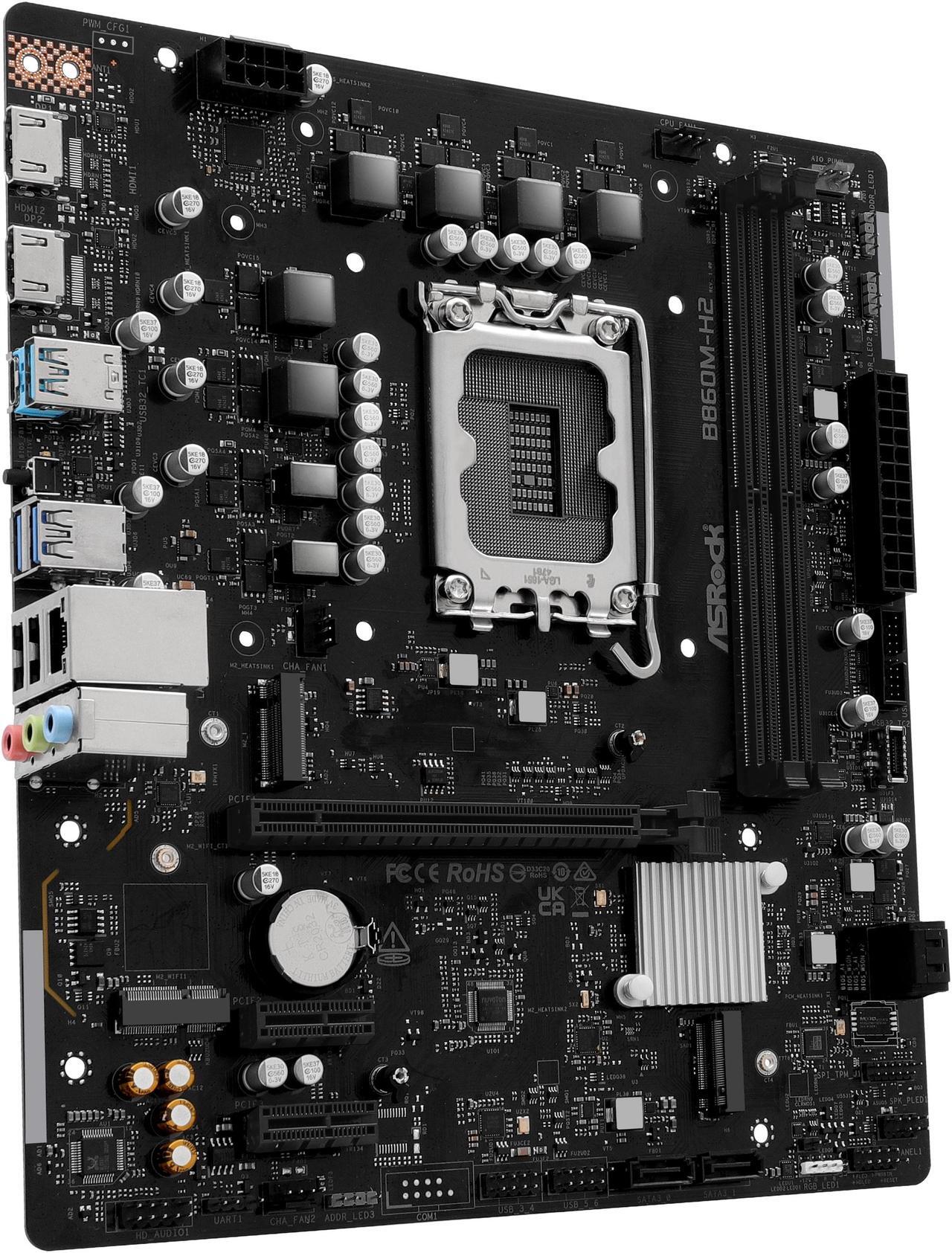 Alt view image 5 of 7 - ASRock B860M-H2 LGA 1851 Intel B860 SATA 6Gb/s Intel Core Ultra DDR5 Micro ATX Motherboard