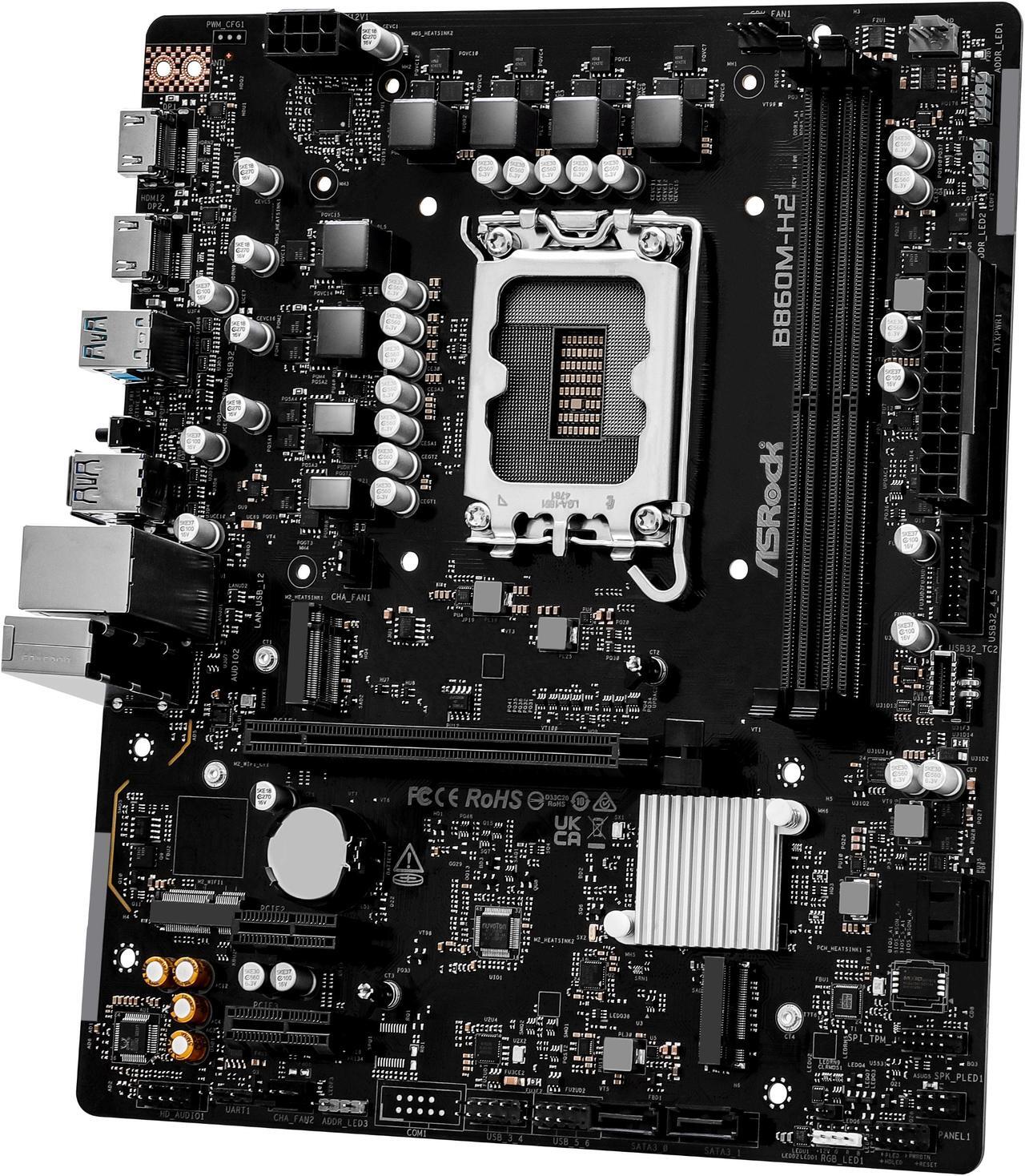 Alt view image 3 of 7 - ASRock B860M-H2 LGA 1851 Intel B860 SATA 6Gb/s Intel Core Ultra DDR5 Micro ATX Motherboard