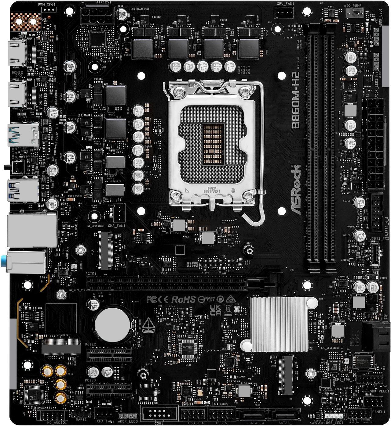 Alt view image 4 of 7 - ASRock B860M-H2 LGA 1851 Intel B860 SATA 6Gb/s Intel Core Ultra DDR5 Micro ATX Motherboard