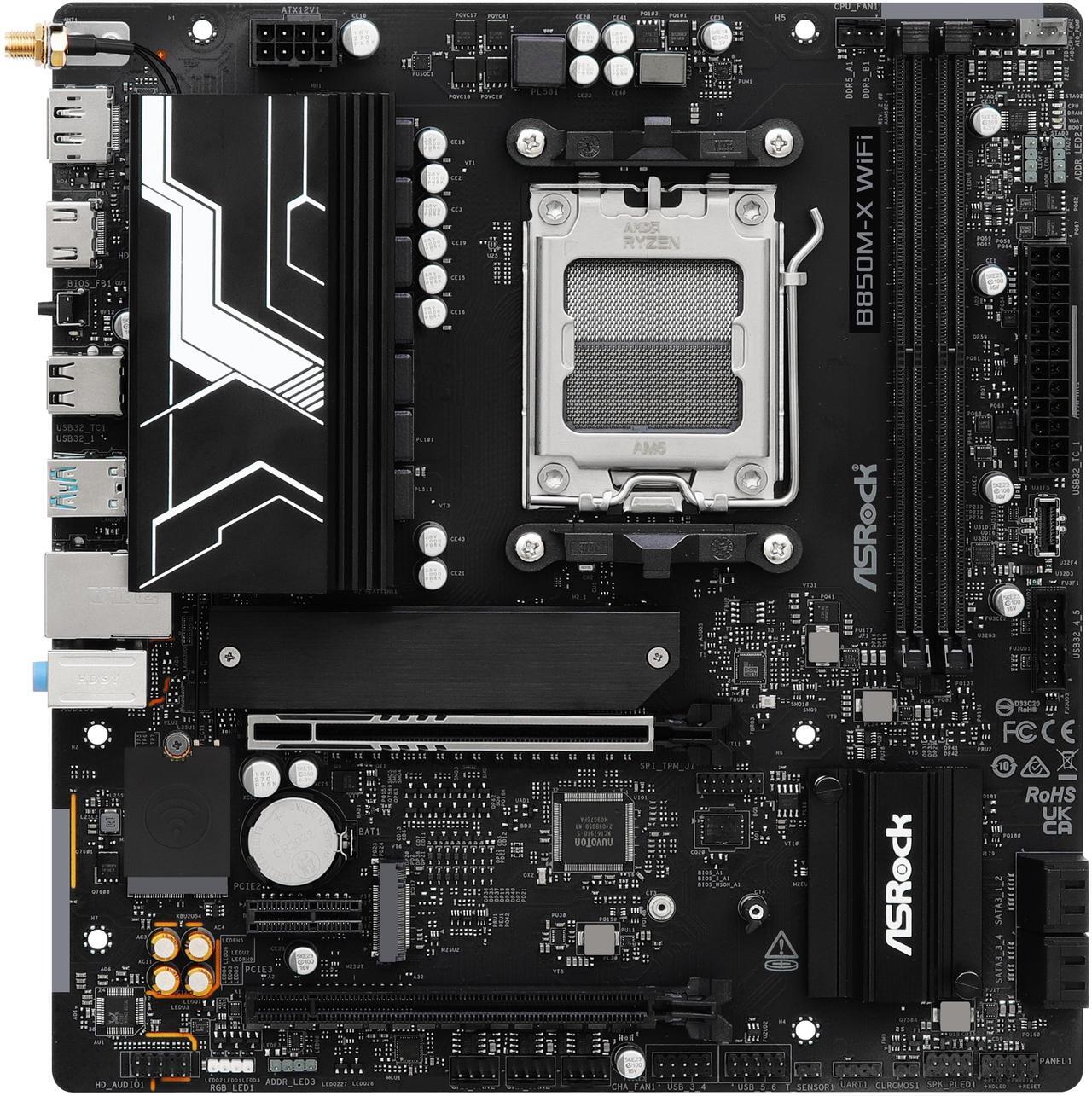 Alt view image 3 of 8 - ASRock B850M-X WiFi R2.0 AM5 AMD B850 SATA 6Gb/s USB 3.2 Dual Graphics Outputs RGB Micro ATX Motherboards-AMD