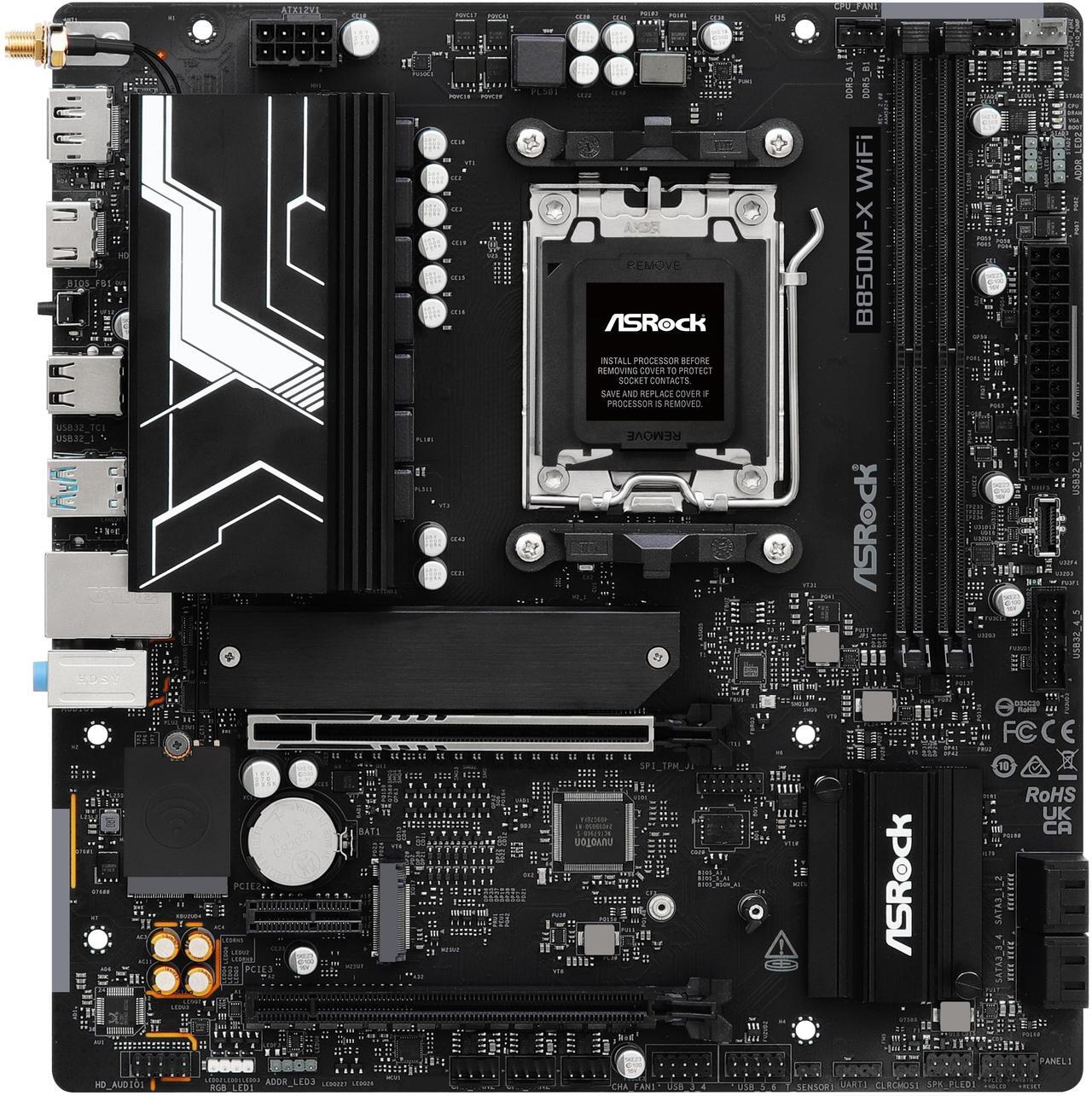 Alt view image 4 of 8 - ASRock B850M-X WiFi R2.0 AM5 AMD B850 SATA 6Gb/s USB 3.2 Dual Graphics Outputs RGB Micro ATX Motherboards-AMD