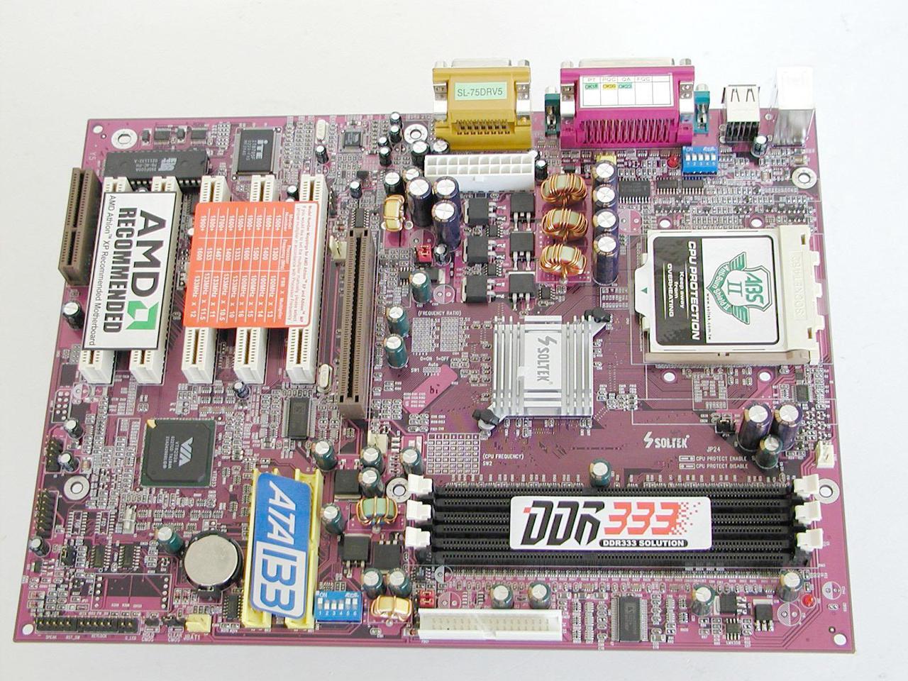 Main image of SOLTEK SL-75DRV5 462(A) VIA KT333 ATX AMD Motherboard