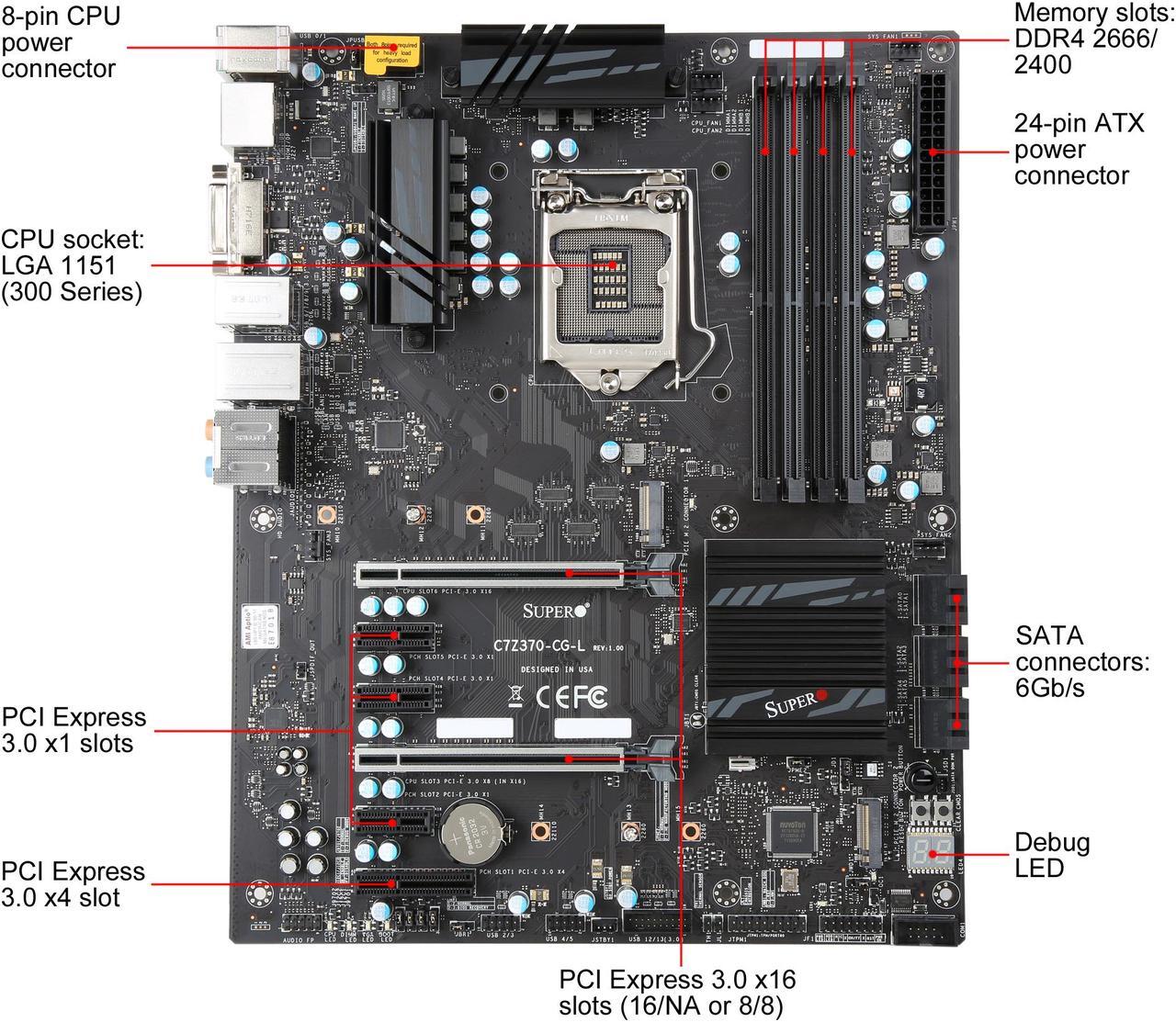 Alt view image 4 of 5 - SUPERMICRO MBD-C7Z370-CG-L-O LGA 1151 (300 Series) Intel Z370 HDMI USB 3.0 ATX Intel Motherboard