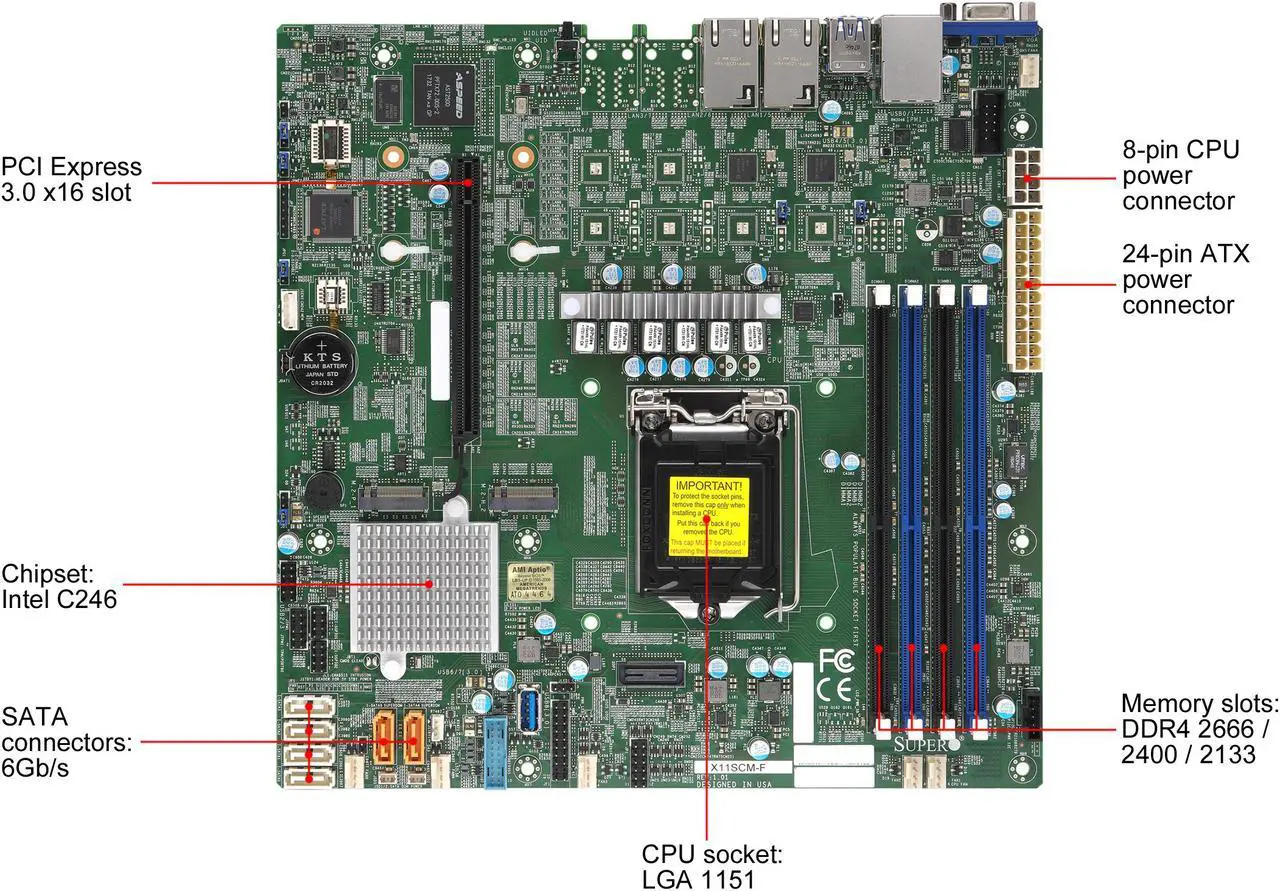 Alt view image 2 of 5 - SUPERMICRO MBD-X11SCM-F-O Micro ATX Server Motherboard LGA 1151 Intel C246