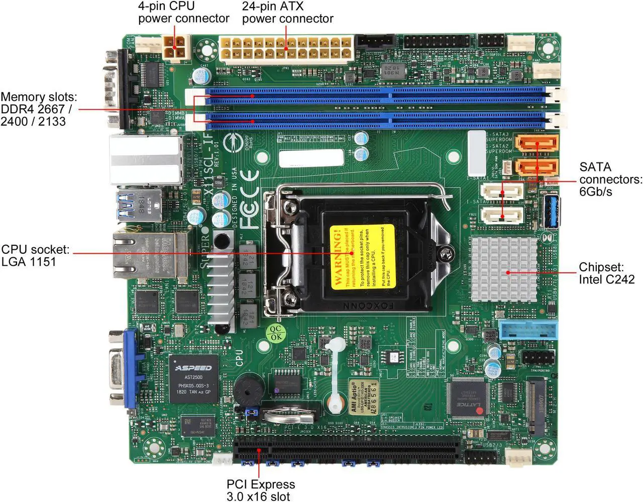 Alt view image 3 of 6 - SUPERMICRO MBD-X11SCL-IF-O Mini ITX Server Motherboard LGA 1151 Intel C242