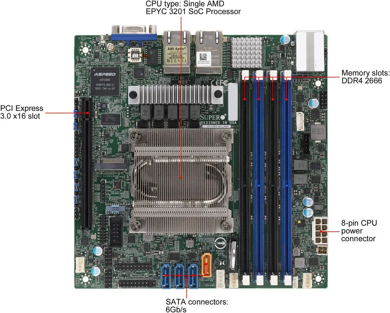 Alt view image 5 of 6 - SUPERMICRO MBD-M11SDV-8CT-LN4F-O Mini ITX Server Motherboard