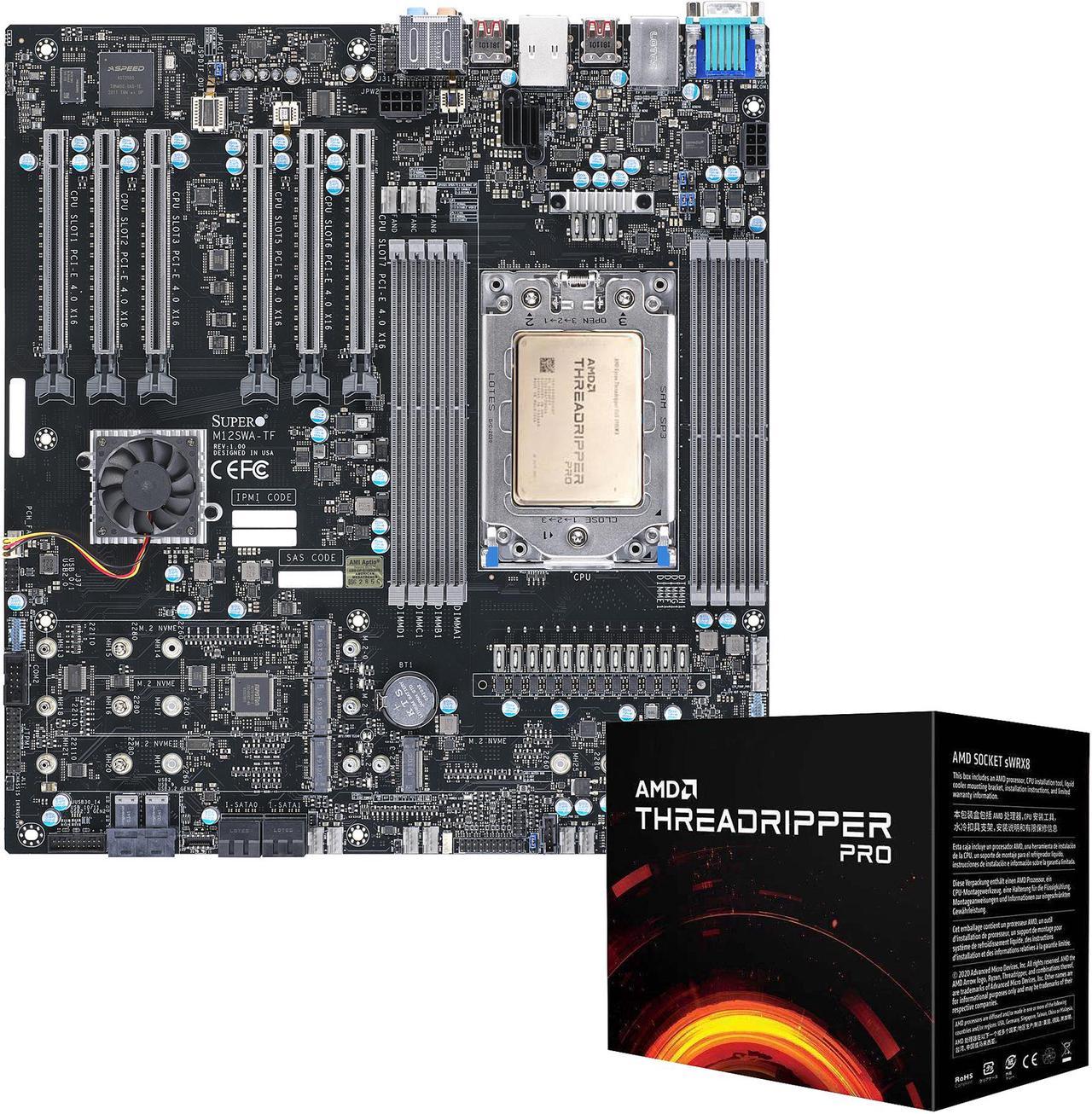 Supermicro AMD Motherboard/CPU Bundle - M12SWA-TF Workstation Motherboard Installed with AMD Ryzen Threadripper PRO 3995WX CPU 64-Core/128-Thread Processor - Integrated by Supermicro