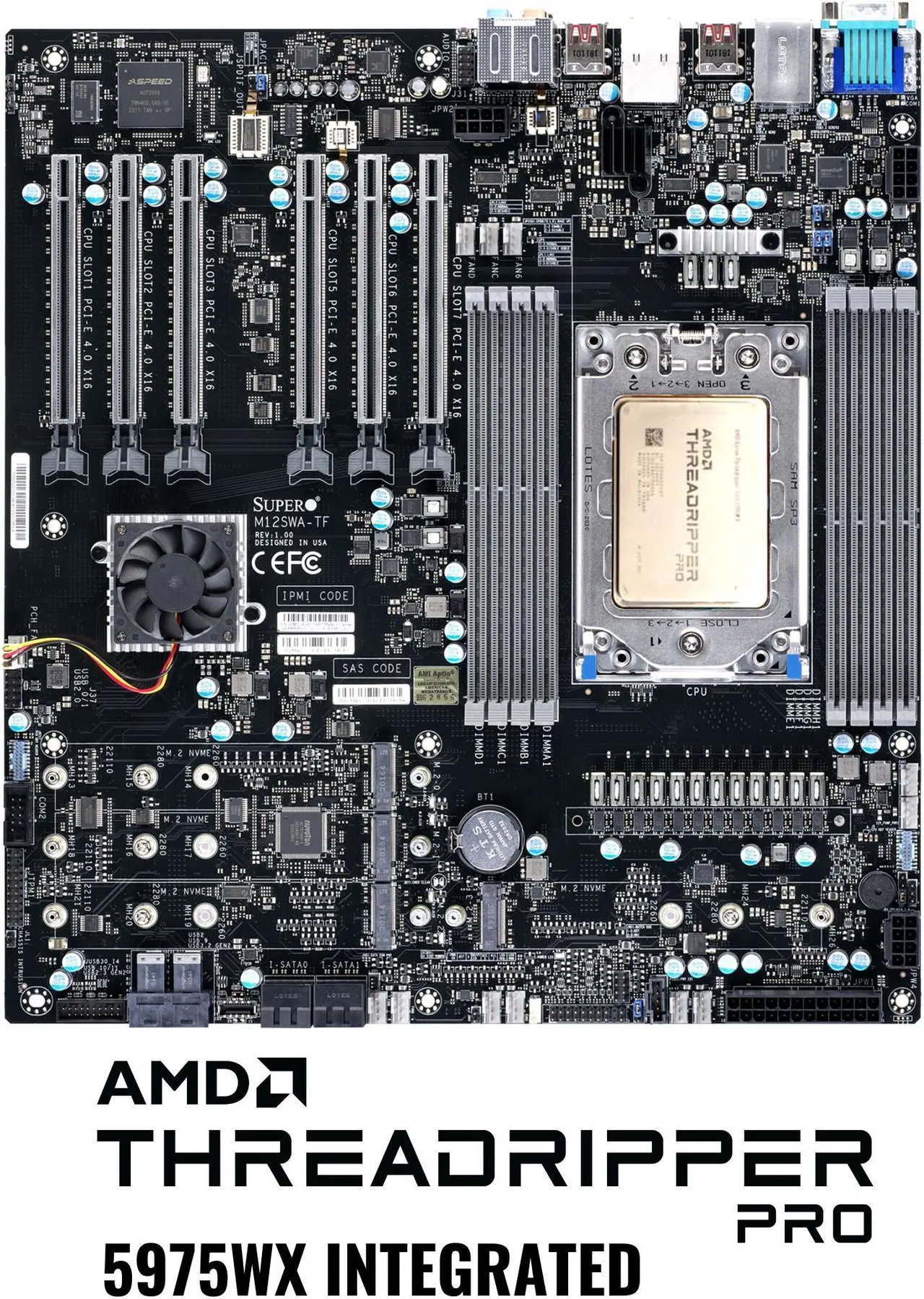 Open Box Supermicro AMD Motherboard/CPU Bundle M12SWATF Workstation Motherboard Installed