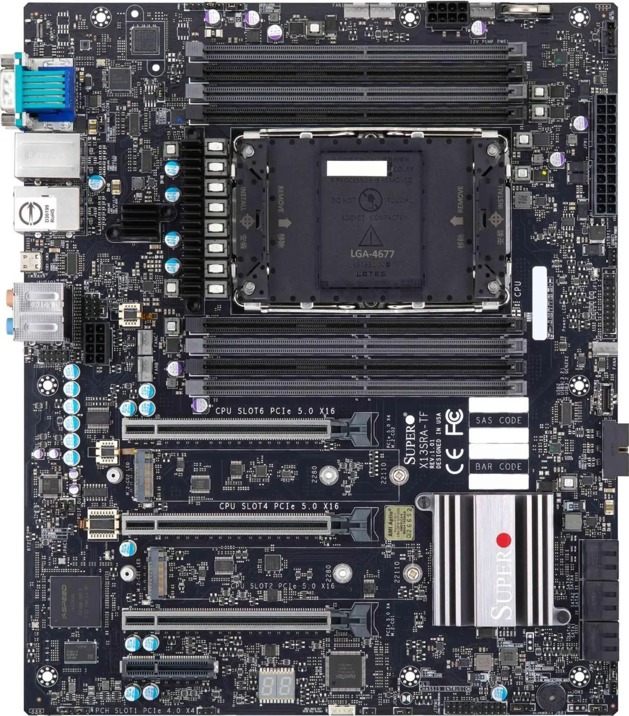 Alt view image 3 of 4 - Supermicro X13SRA-TF Motherboard, Intel® Xeon® W-3400 series, W-2400 series, W-3500 series, W-2500 series . Intel W790.