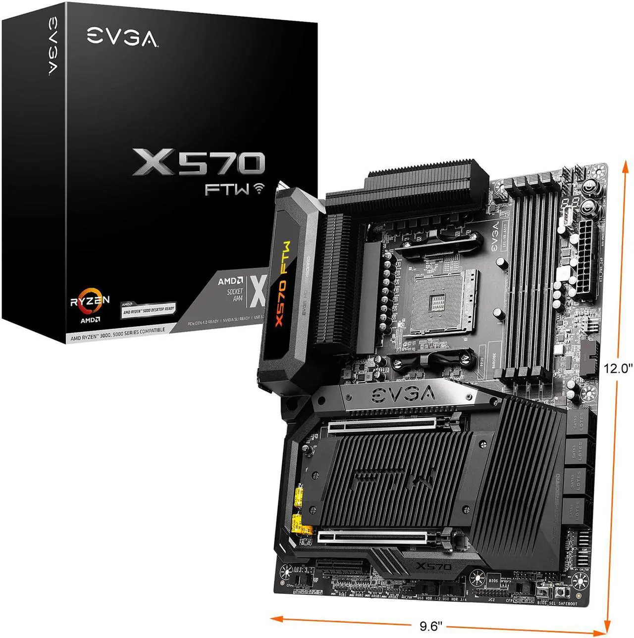 Alt view image 10 of 10 - EVGA X570 FTW WIFI, 121-VR-A577-KR, AM4, AMD X570, PCIe Gen4, SATA 6Gb/s, Wi-Fi 6/BT5.2, USB 3.2 Gen2, M.2, ATX, AMD Motherboard