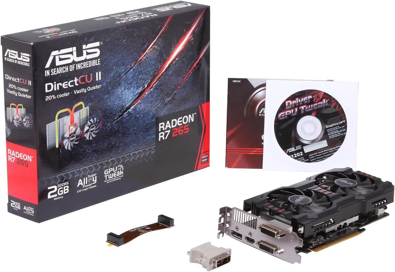 Alt view image 6 of 6 - ASUS DirectCU II Radeon R7 265 2GB GDDR5 PCI Express 3.0 CrossFireX Support Graphics Card R7265-DC2-2GD5