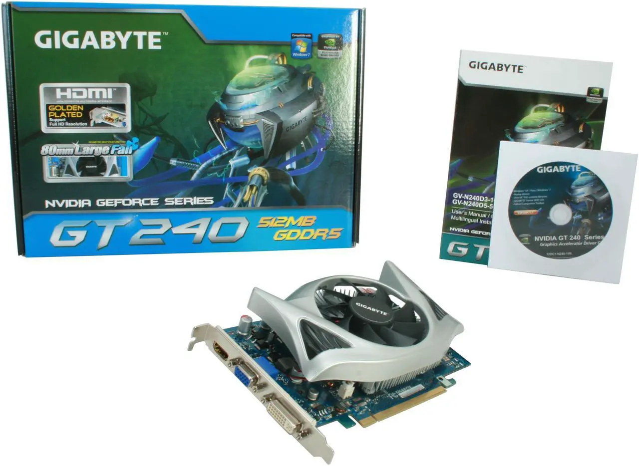 Alt view image 5 of 5 - GIGABYTE GeForce GT 240 512MB GDDR5 PCI Express 2.0 x16 Graphics Card GV-N240D5-512I