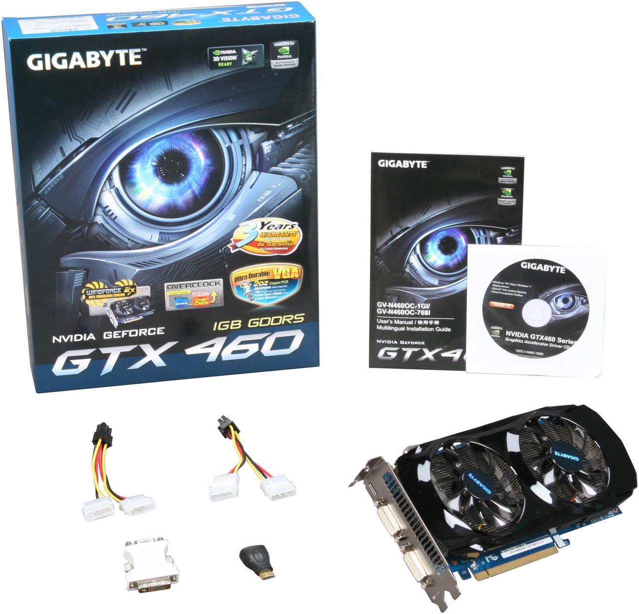 Alt view image 6 of 6 - GIGABYTE GeForce GTX 460 (Fermi) 1GB GDDR5 PCI Express 2.0 x16 SLI Support Graphics Card GV-N460OC-1GI