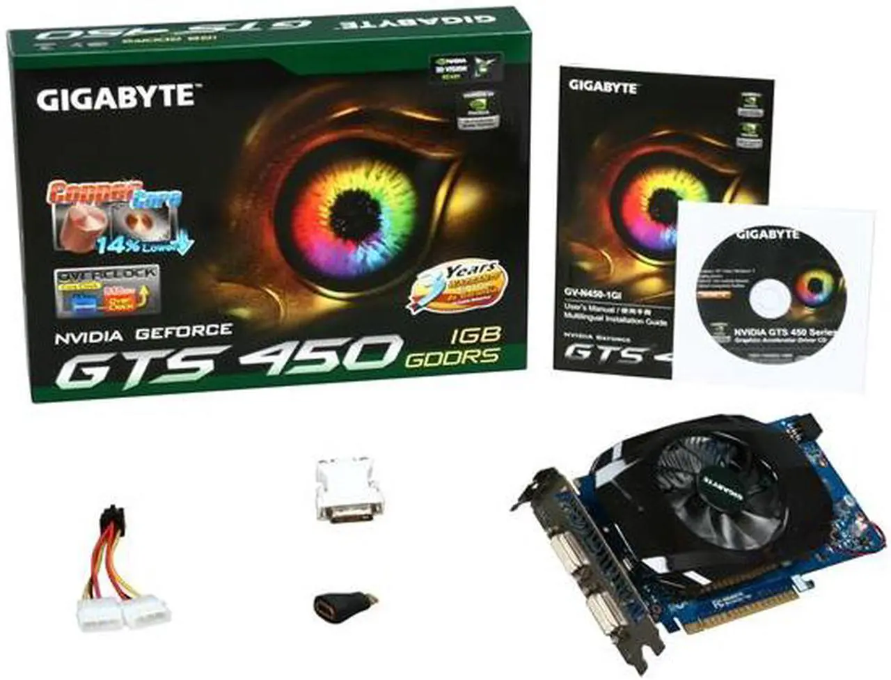 Alt view image 6 of 6 - GIGABYTE GeForce GTS 450 (Fermi) 1GB GDDR5 PCI Express 2.0 x16 SLI Support Graphics Card GV-N450-1GI