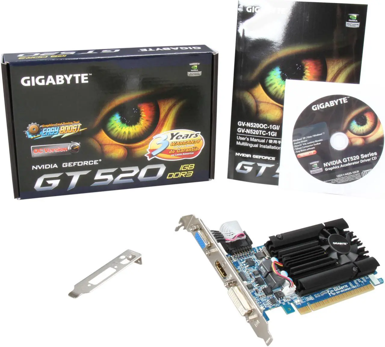 Alt view image 5 of 5 - GIGABYTE GeForce GT 520 (Fermi) 1GB DDR3 PCI Express 2.0 x16 Low Profile Ready Graphics Card GV-N520OC-1GI