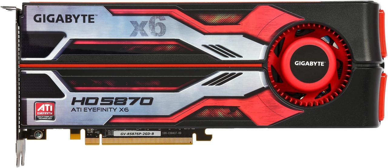 Alt view image 3 of 6 - GIGABYTE  GV-R5876P-2GD-B  Radeon HD 5870 (Cypress XT)  2GB  256-Bit  GDDR5  PCI Express 2.1 x16  HDCP Ready CrossFireX Support Eyefinity 6 Edition Video Card Factory Refurbished