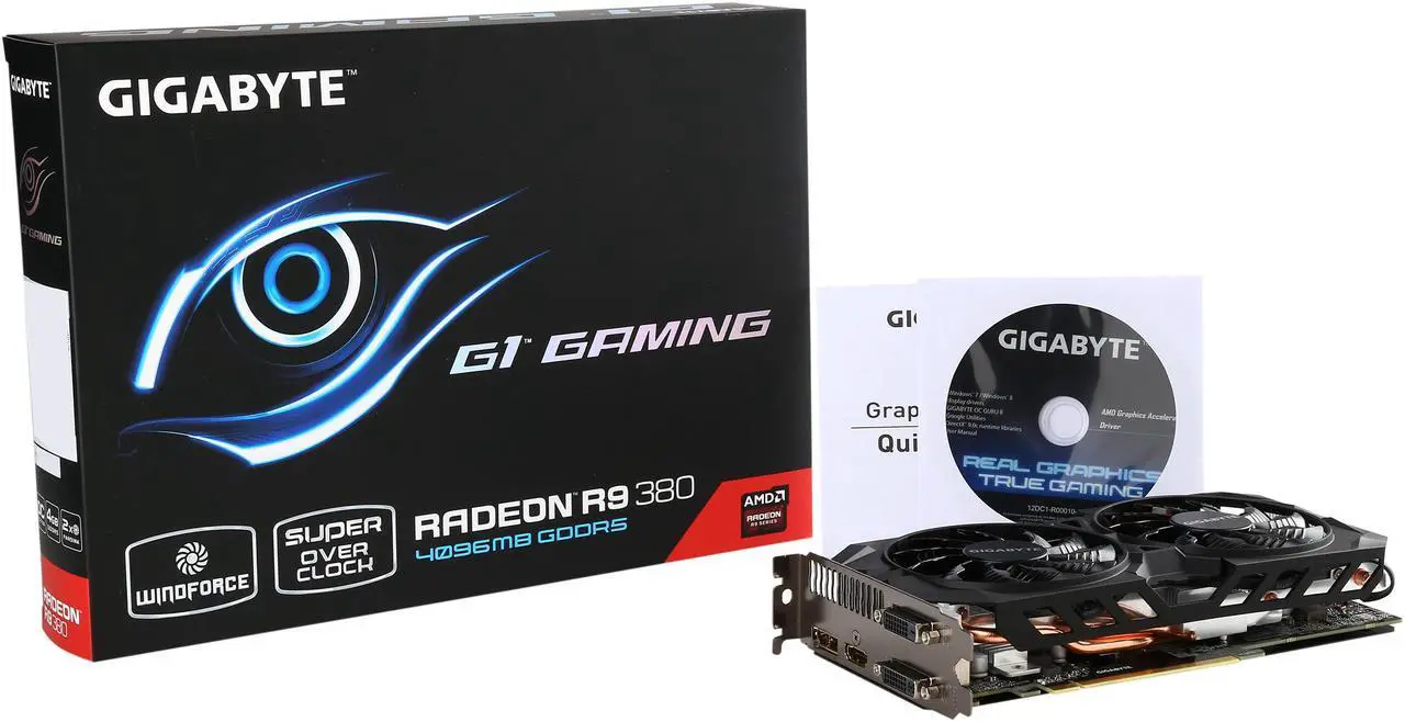 Alt view image 7 of 6 - GIGABYTE Radeon R9 380 4GB GDDR5 PCI Express 3.0 ATX Graphics Card GV-R938G1 GAMING-4GD