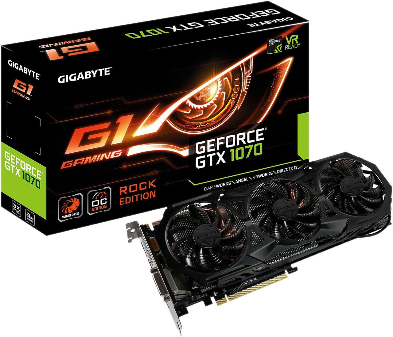 Alt view image 6 of 6 - GIGABYTE GeForce GTX 1070 8GB G1 Rock Video Card, GV-N1070G1 ROCK-8GD
