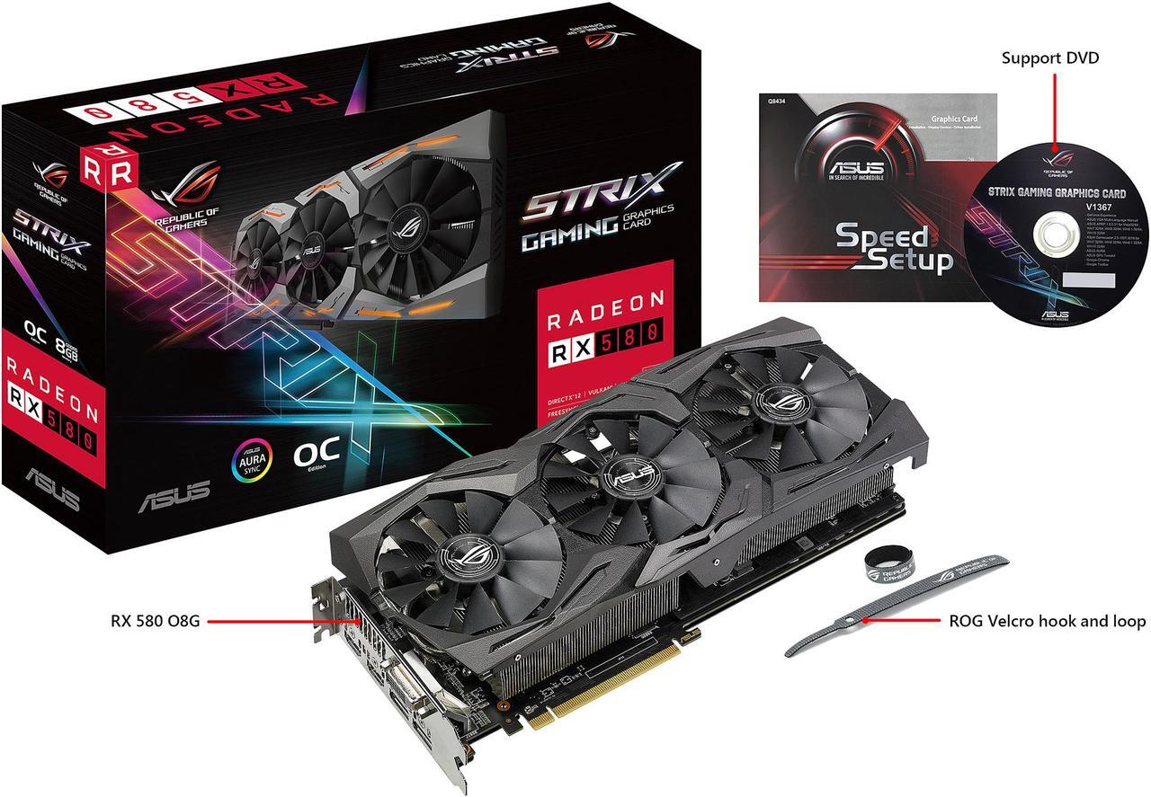 Alt view image 5 of 7 - ASUS ROG Strix Radeon RX 580 O8G Gaming OC Edition GDDR5 DP HDMI DVI VR Ready AMD Graphics Card with RGB Lighting (ROG-STRIX-RX580-O8G-GAMING)