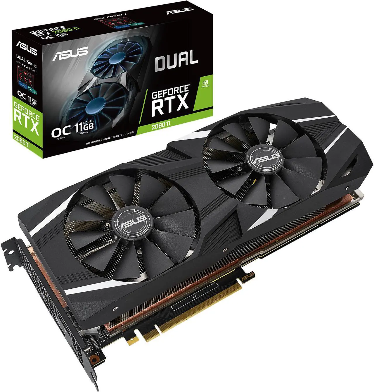 Main image of ASUS Dual GeForce RTX 2080 Ti 11GB GDDR6 PCI Express 3.0 SLI Support Graphics Card DUAL-RTX2080TI-O11G