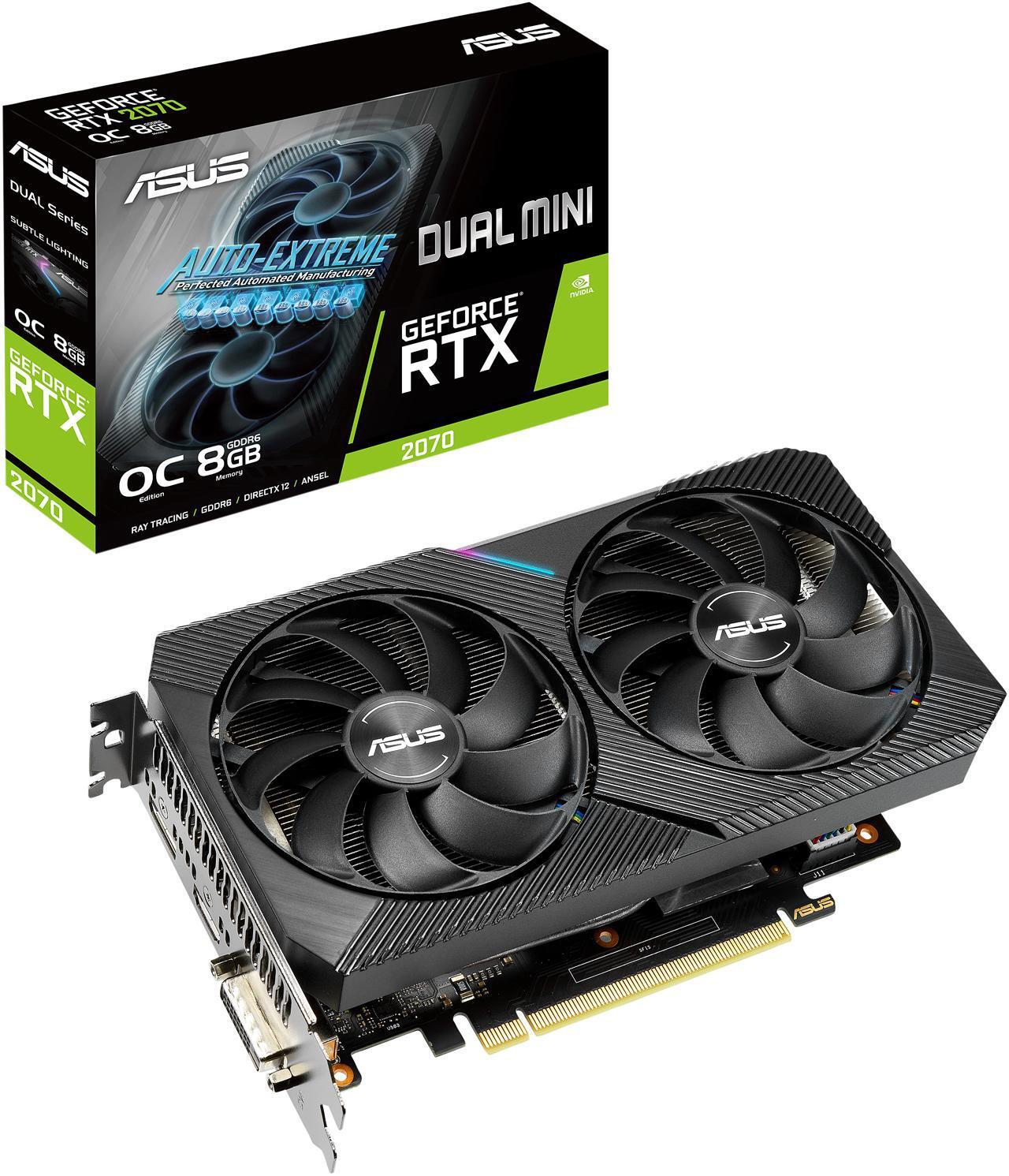 Alt view image 8 of 10 - ASUS Dual NVIDIA GeForce RTX 2070 MINI OC Edition Gaming Graphics Card, PCIe 3.0, 8GB GDDR6, HDMI, DisplayPort, DVI-D, for Intel NUC 9 Extreme Kit, Intel NUC 9 Pro Kit and Small Chassis (DUAL-RTX2070-O8G-MINI)