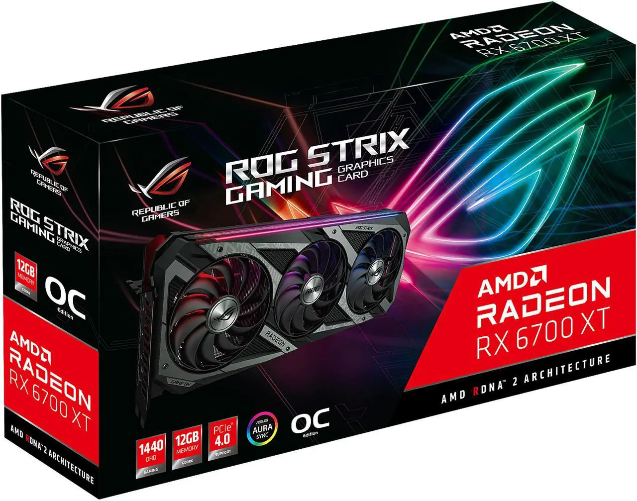 Alt view image 15 of 15 - ASUS ROG STRIX Radeon RX 6700 XT OC Edition Gaming Graphics Card (AMD RDNA 2, PCIe 4.0, 12GB GDDR6, HDMI 2.1, DisplayPort 1.4a, Axial-tech Fan Design, 2.9-slot, Super Alloy Power II, GPU Tweak II) - ROG-STRIX-RX6700XT-O12G-GAMING