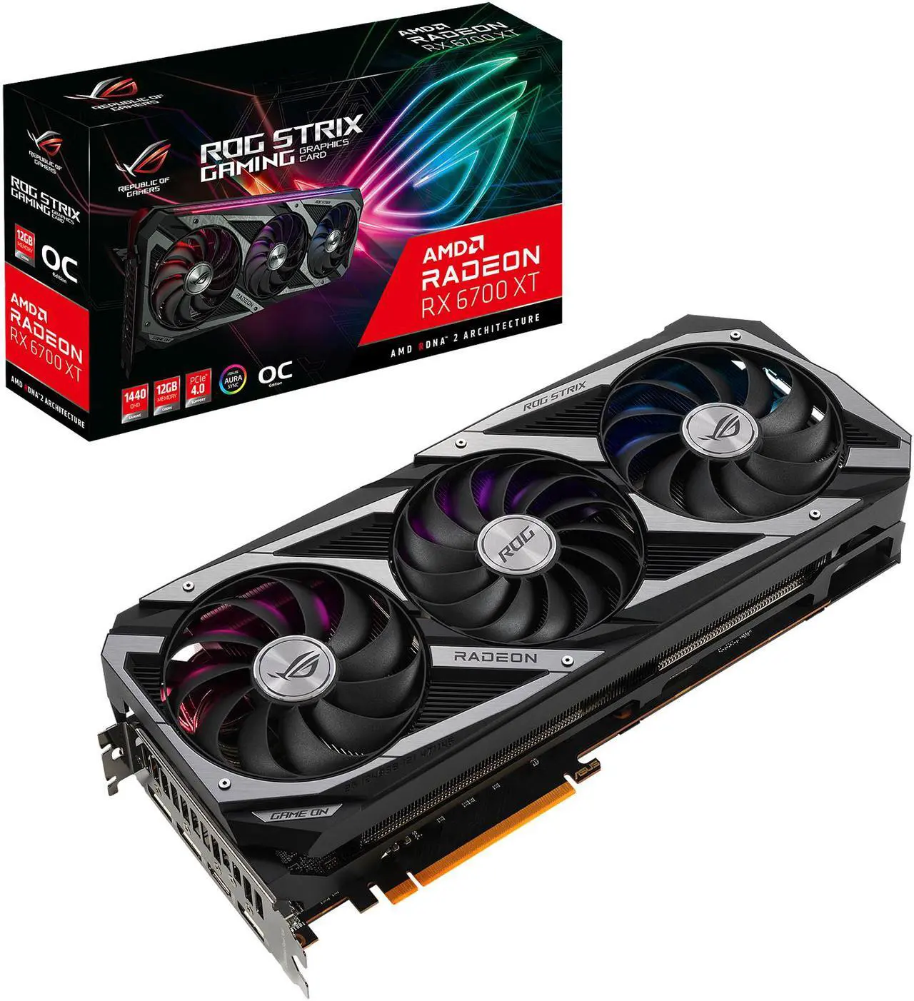 Alt view image 14 of 15 - ASUS ROG STRIX Radeon RX 6700 XT OC Edition Gaming Graphics Card (AMD RDNA 2, PCIe 4.0, 12GB GDDR6, HDMI 2.1, DisplayPort 1.4a, Axial-tech Fan Design, 2.9-slot, Super Alloy Power II, GPU Tweak II) - ROG-STRIX-RX6700XT-O12G-GAMING