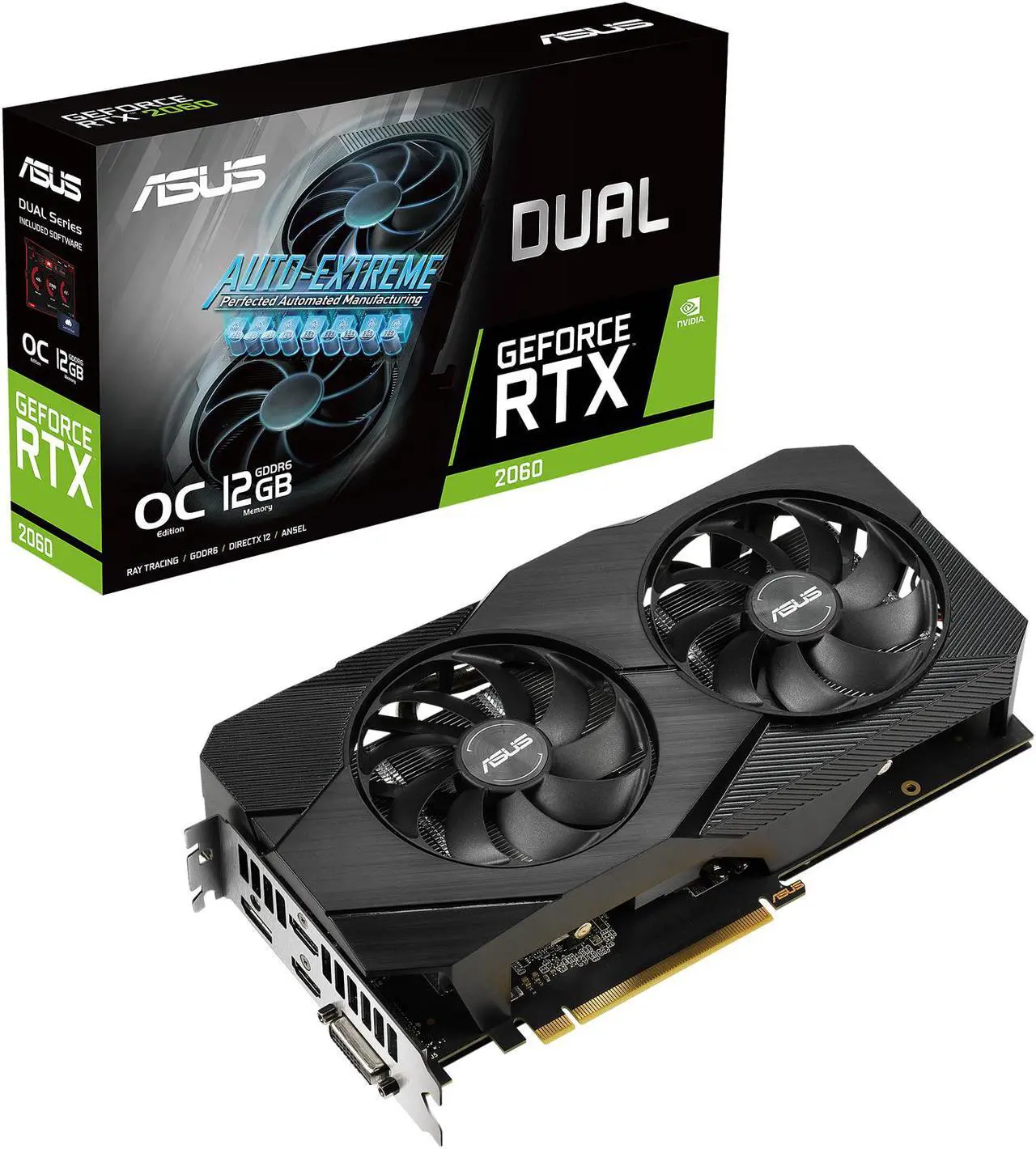 Alt view image 12 of 13 - ASUS Dual GeForce RTX 2060 EVO OC Edition Graphics Card (PCIe 3.0, 12GB GDDR6, HDMI, DisplayPort, DVI-D, Axial-tech Fan, 0dB Technology, Auto-Extreme) DUAL-RTX2060-O12G-EVO