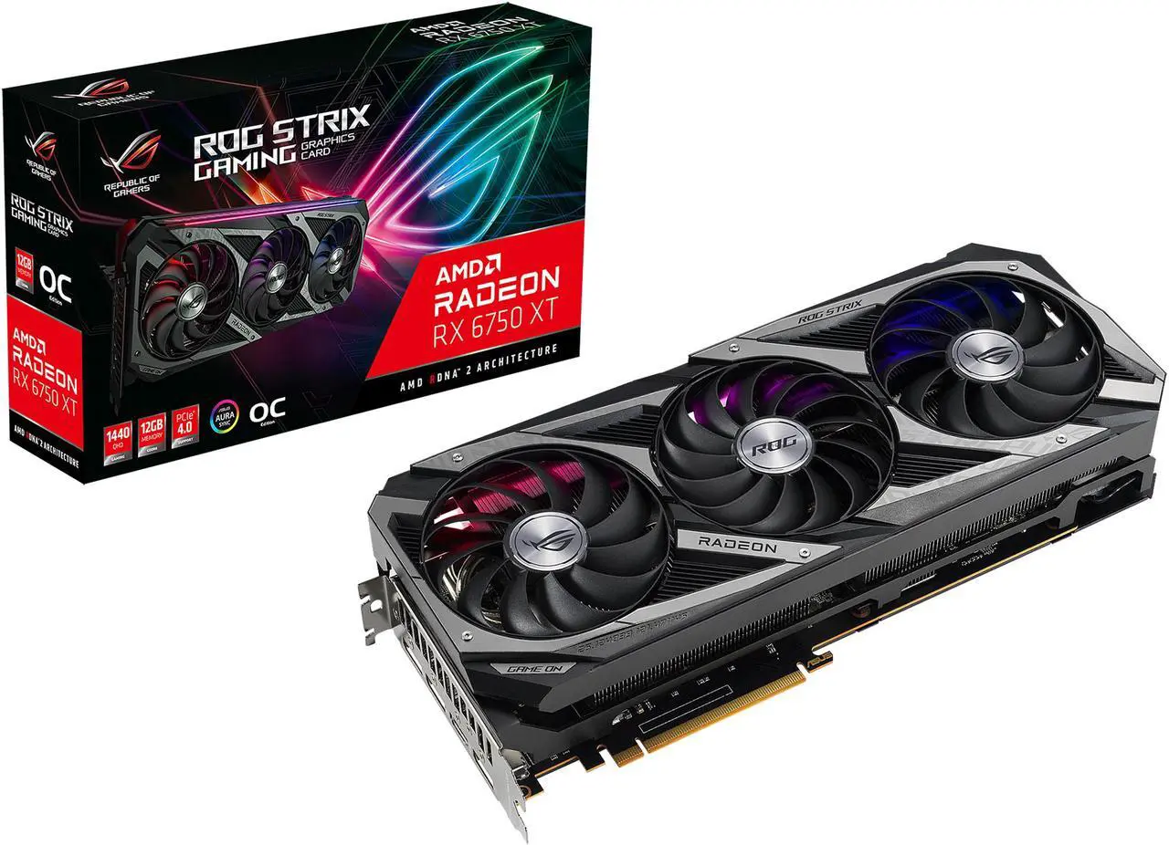 Alt view image 5 of 5 - ASUS ROG Strix AMD Radeon RX 6750 XT OC Edition Gaming Graphics Card (AMD RNDA 2, PCIe 4.0, 12GB GDDR6, HDMI 2.1, DisplayPort 1.4a, Axial-tech Fan Design, 2.9-slot, Super Alloy Power II, GPU Tweak)