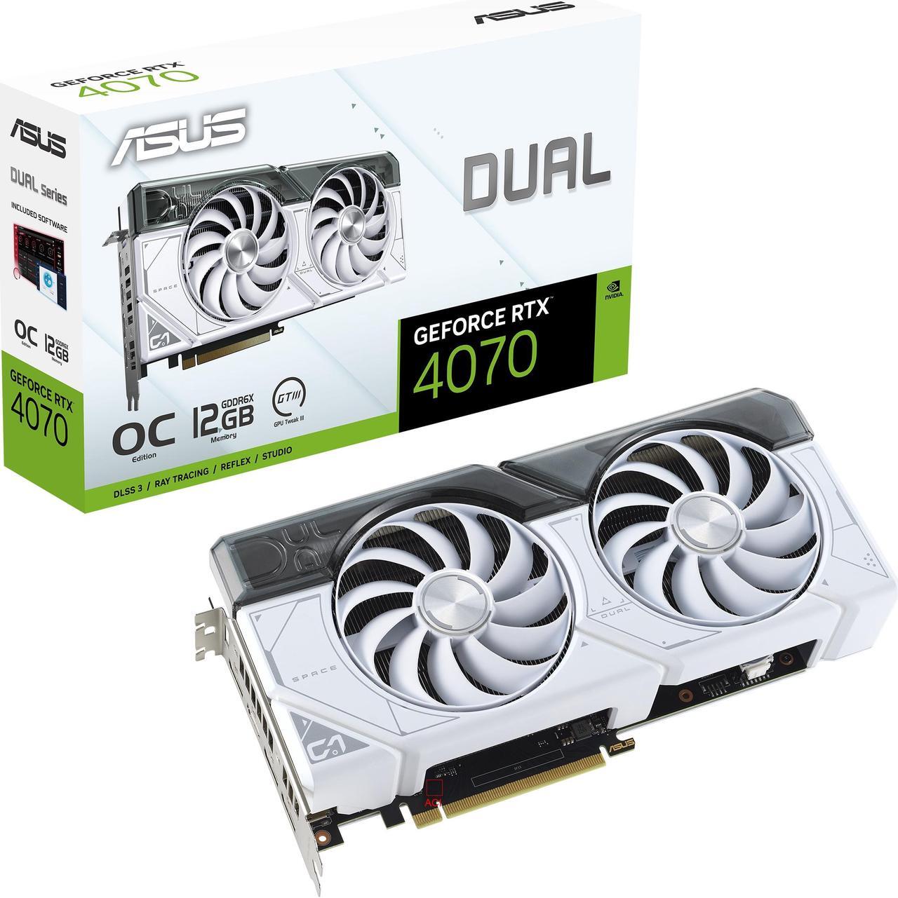 Alt view image 15 of 15 - ASUS Dual GeForce RTX 4070 White OC Edition 12GB GDDR6X (PCIe 4.0, 12GB GDDR6X, DLSS 3, HDMI 2.1, DisplayPort 1.4a, 2.56-slot design, Axial-tech fan design, 0dB technology) DUAL-RTX4070-O12G-WHITE