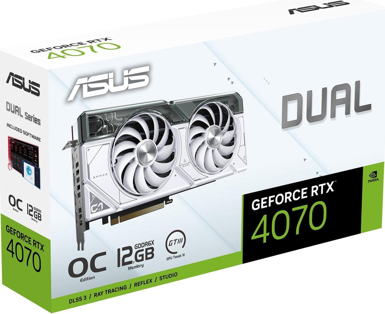 Alt view image 14 of 15 - ASUS Dual GeForce RTX 4070 White OC Edition 12GB GDDR6X (PCIe 4.0, 12GB GDDR6X, DLSS 3, HDMI 2.1, DisplayPort 1.4a, 2.56-slot design, Axial-tech fan design, 0dB technology) DUAL-RTX4070-O12G-WHITE