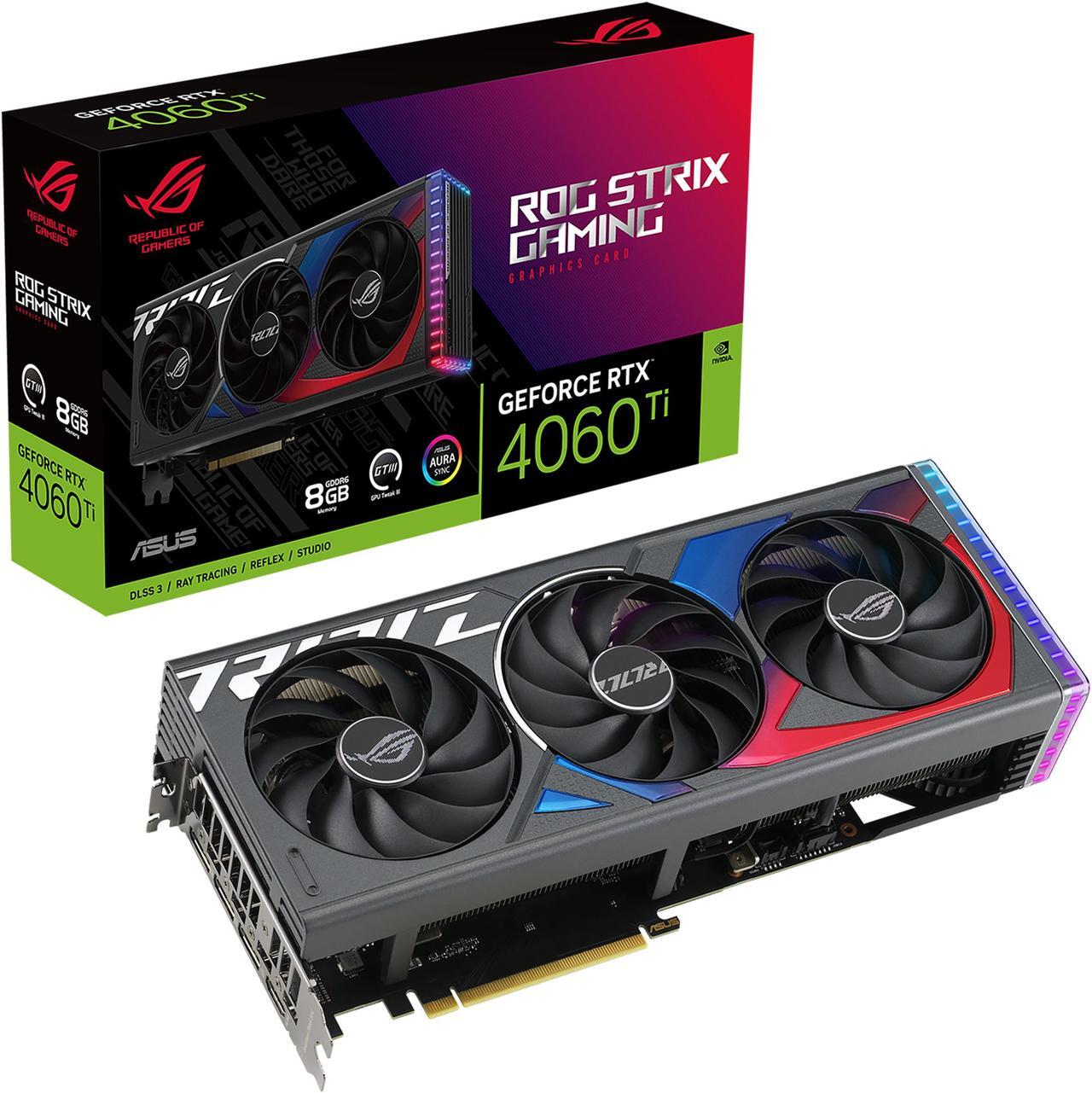 Alt view image 10 of 10 - ASUS ROG Strix GeForce RTX 4060 Ti Gaming Graphics Card (PCIe 4.0, 8GB GDDR6, DLSS 3, HDMI 2.1, DisplayPort 1.4a) ROG-STRIX-RTX4060TI-8G-GAMING