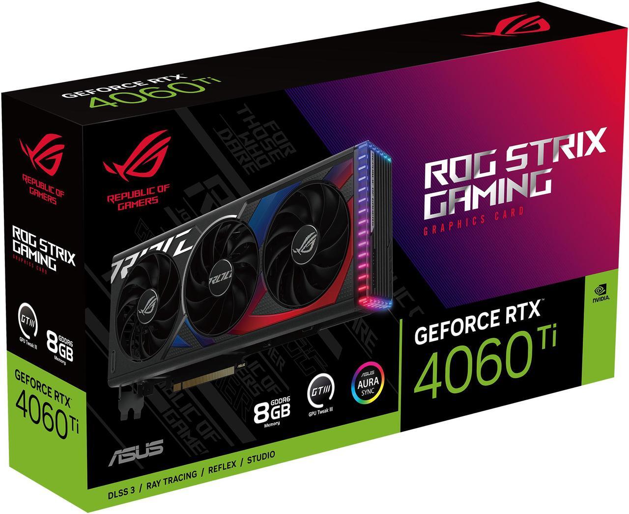 Alt view image 9 of 10 - ASUS ROG Strix GeForce RTX 4060 Ti Gaming Graphics Card (PCIe 4.0, 8GB GDDR6, DLSS 3, HDMI 2.1, DisplayPort 1.4a) ROG-STRIX-RTX4060TI-8G-GAMING