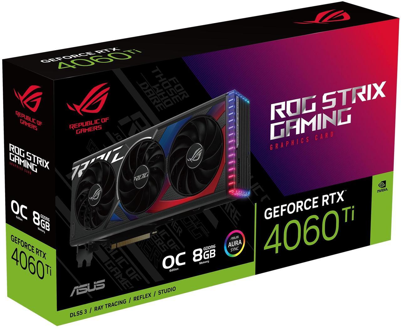 Alt view image 9 of 12 - ASUS ROG Strix GeForce RTX 4060 OC Edition Gaming Graphics Card (PCIe 4.0, 8GB GDDR6, DLSS 3, HDMI 2.1a, DisplayPort 1.4a, Axial-tech fan design, Aura Sync) ROG-STRIX-RTX4060-O8G-GAMING