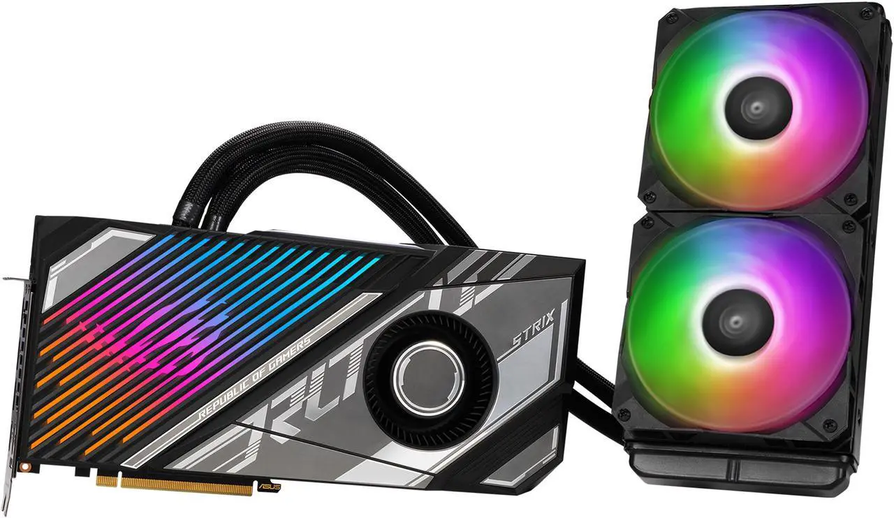 Main image of ASUS ROG Strix LC NVIDIA GeForce RTX 4090 Gaming Graphics Card (PCIe 4.0, 24GB GDDR6X, HDMI 2.1, DisplayPort 1.4a, 240 mm radiator, 560 mm tubing) ROG-STRIX-LC-RTX4090-24G-GAMING