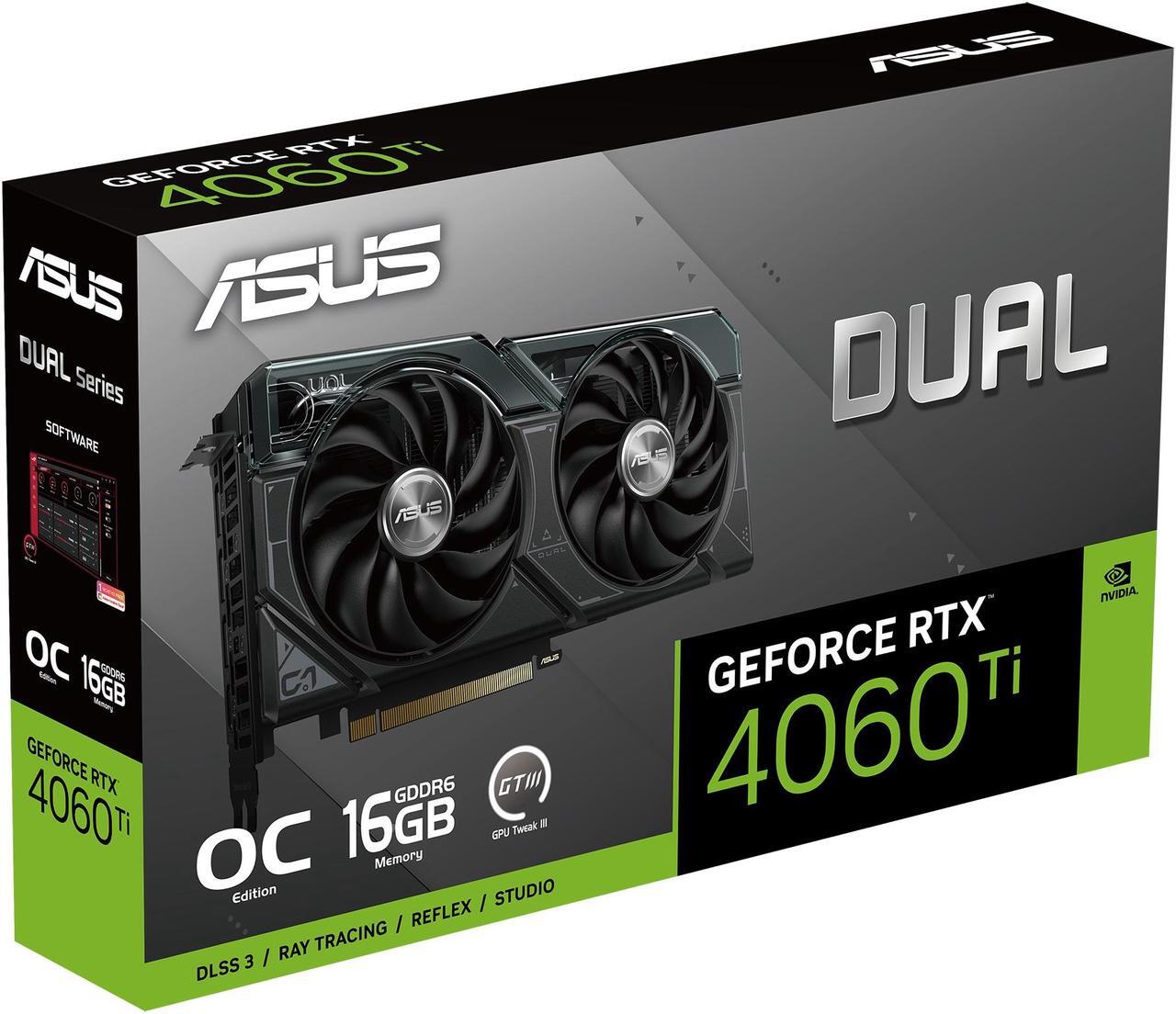 Alt view image 10 of 10 - ASUS Dual GeForce RTX 4060 Ti 16GB OC Edition GDDR6 (PCIe 4.0, 16GB GDDR6, DLSS 3, HDMI 2.1a, DisplayPort 1.4a, 2.5-slot design, Axial-tech fan design, 0dB technology) DUAL-RTX4060TI-O16G