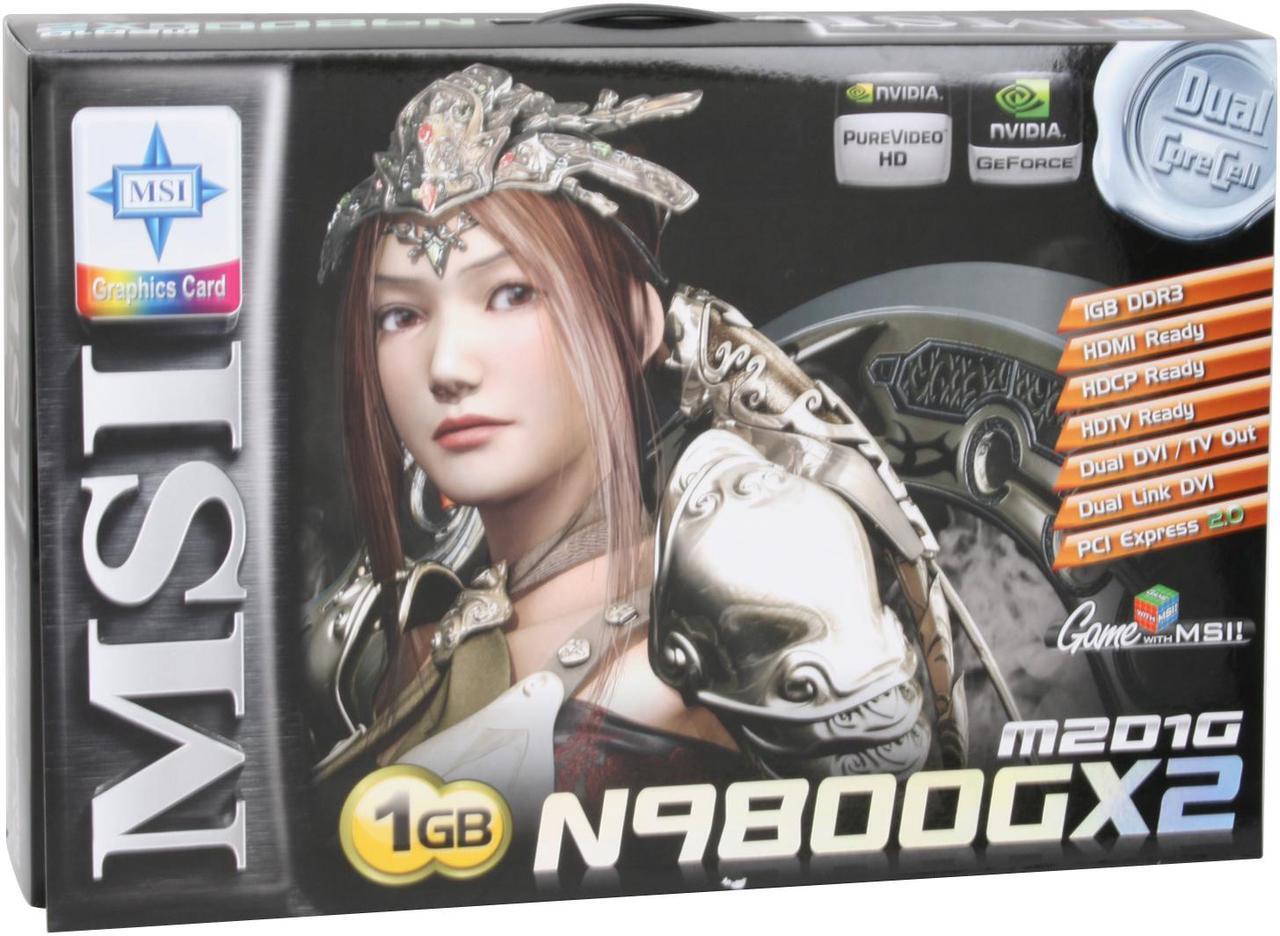 Alt view image 8 of 8 - MSI GeForce 9800 GX2 1GB (512MB per GPU) GDDR3 PCI Express 2.0 x16 SLI Support Video Card N9800GX2-M2D1G