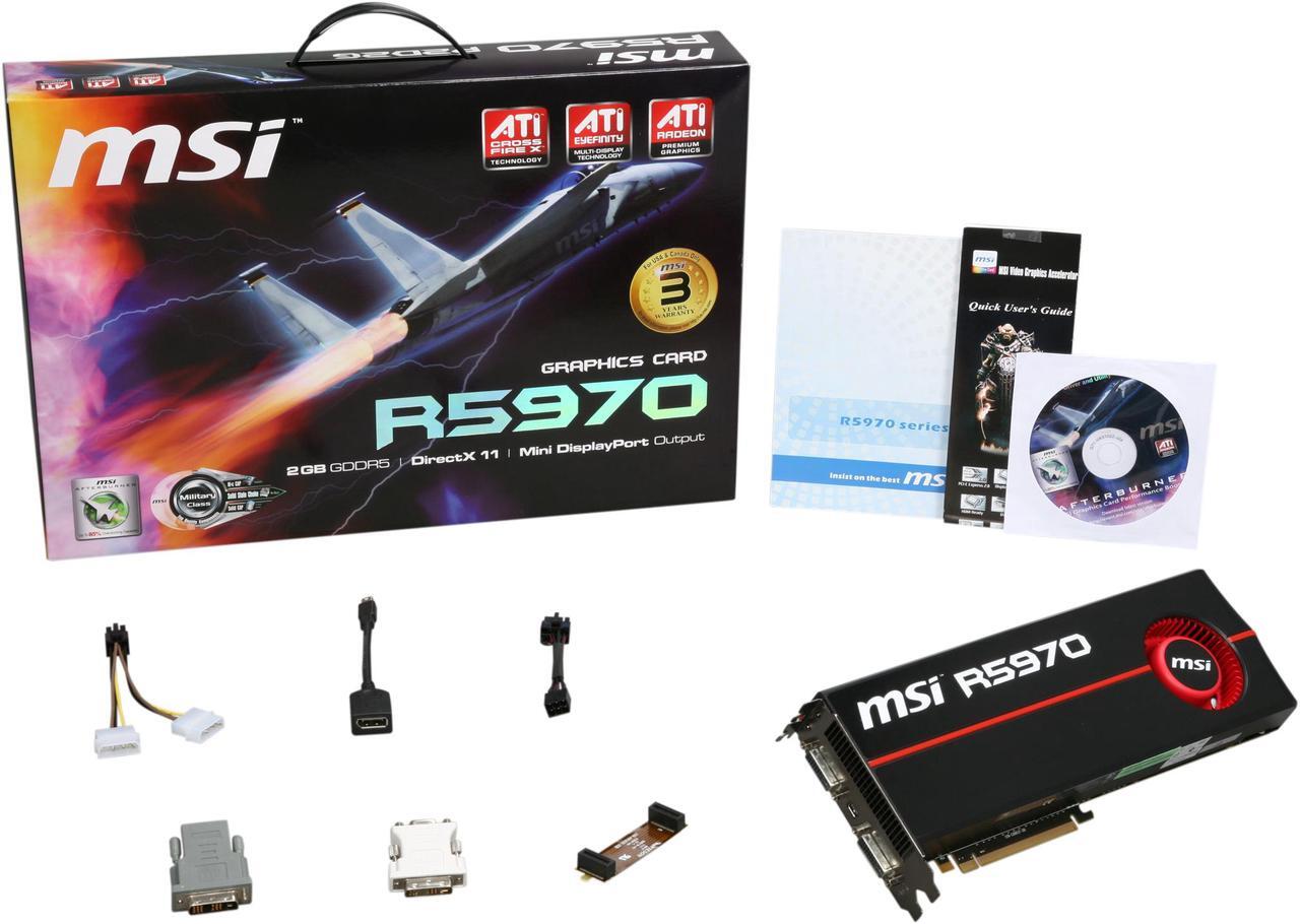 Alt view image 6 of 6 - MSI Radeon HD 5970 (Hemlock) 2GB GDDR5 PCI Express 2.1 x16 CrossFireX Support Graphics Card R5970-P2D2G