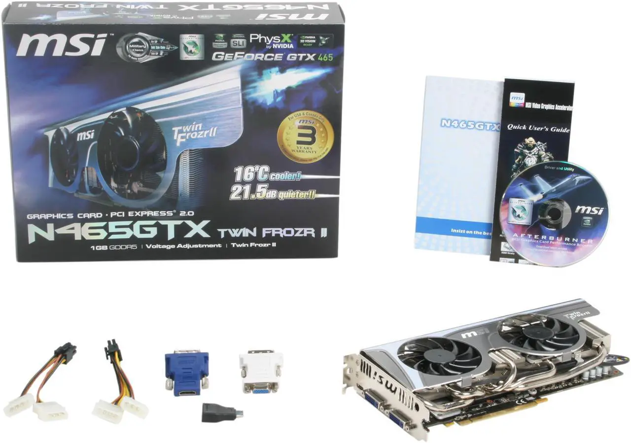 Alt view image 6 of 6 - MSI GeForce GTX 465 (Fermi) 1GB GDDR5 PCI Express 2.0 x16 SLI Support Graphics Card N465GTX Twin Frozr II
