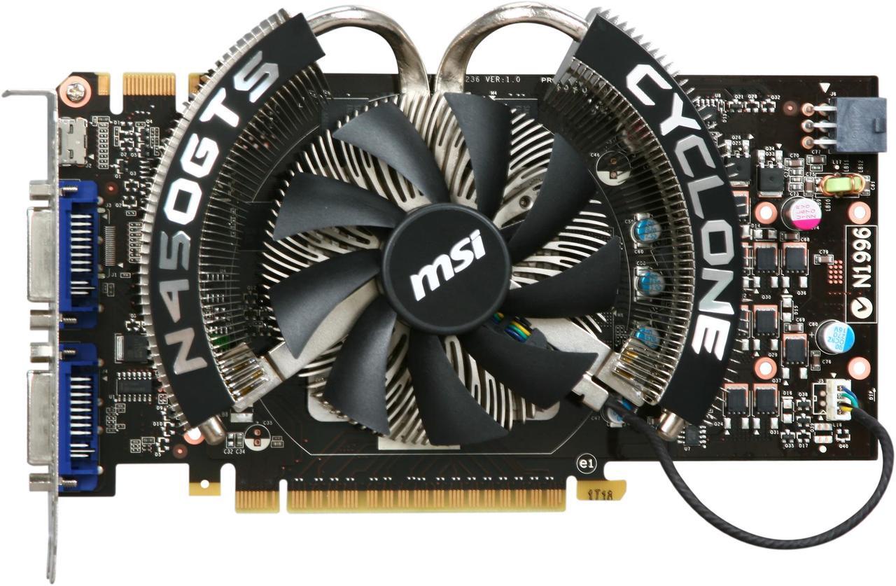 Alt view image 3 of 6 - MSI GeForce GTS 450 (Fermi) 1GB GDDR5 PCI Express 2.0 x16 SLI Support Graphics Card N450GTS CYCLONE 1GD5/OC